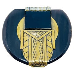Vintage ERMANI BULATTI signed gold tone rhinestone resin designer brooch