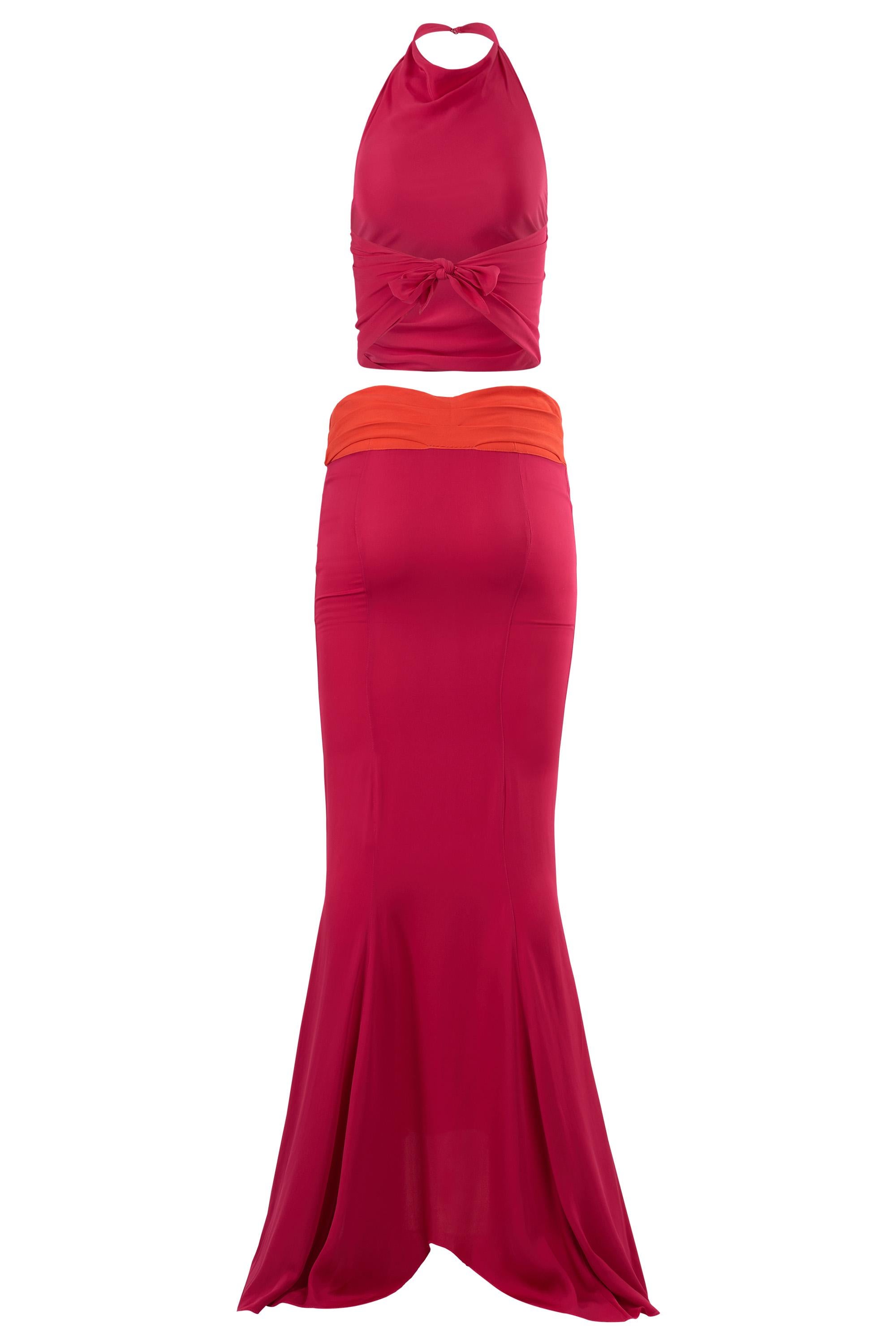 Red Vintage Ermanno Scervino S/S 2007 Pink & Orange Silk Co- Ord Set For Sale