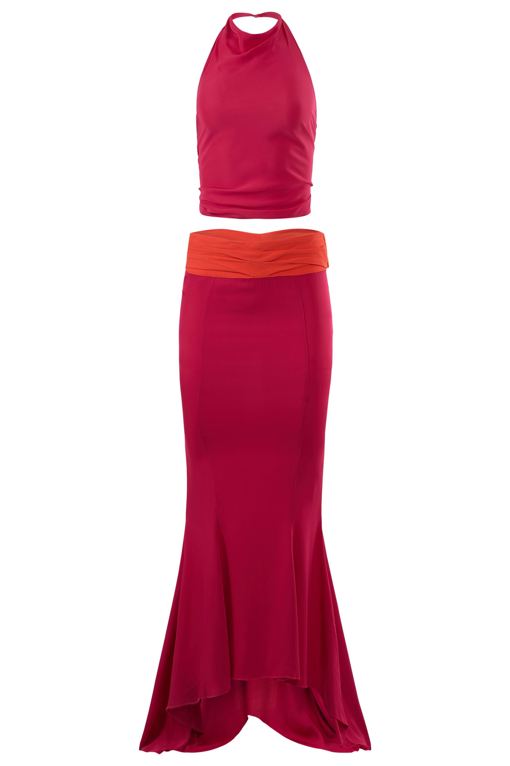 Vintage Ermanno Scervino S/S 2007 Pink & Orange Silk Co- Ord Set In Excellent Condition For Sale In London, GB