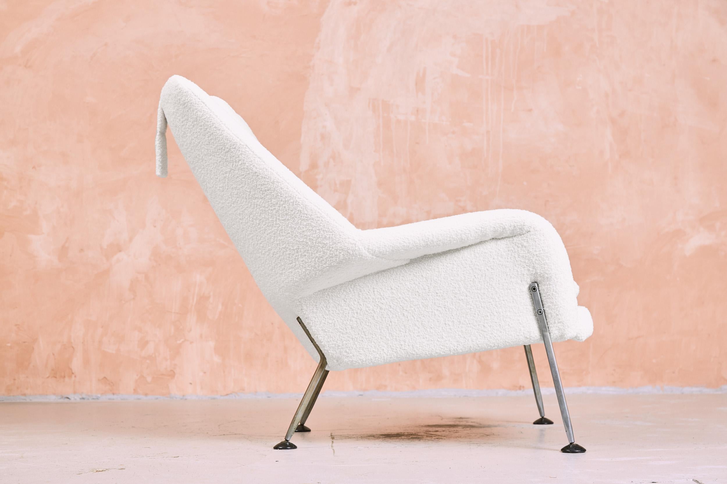Vintage Ernest Race Heron Armchair and Footstool in White Bouclé, Britain, 1950s For Sale 3
