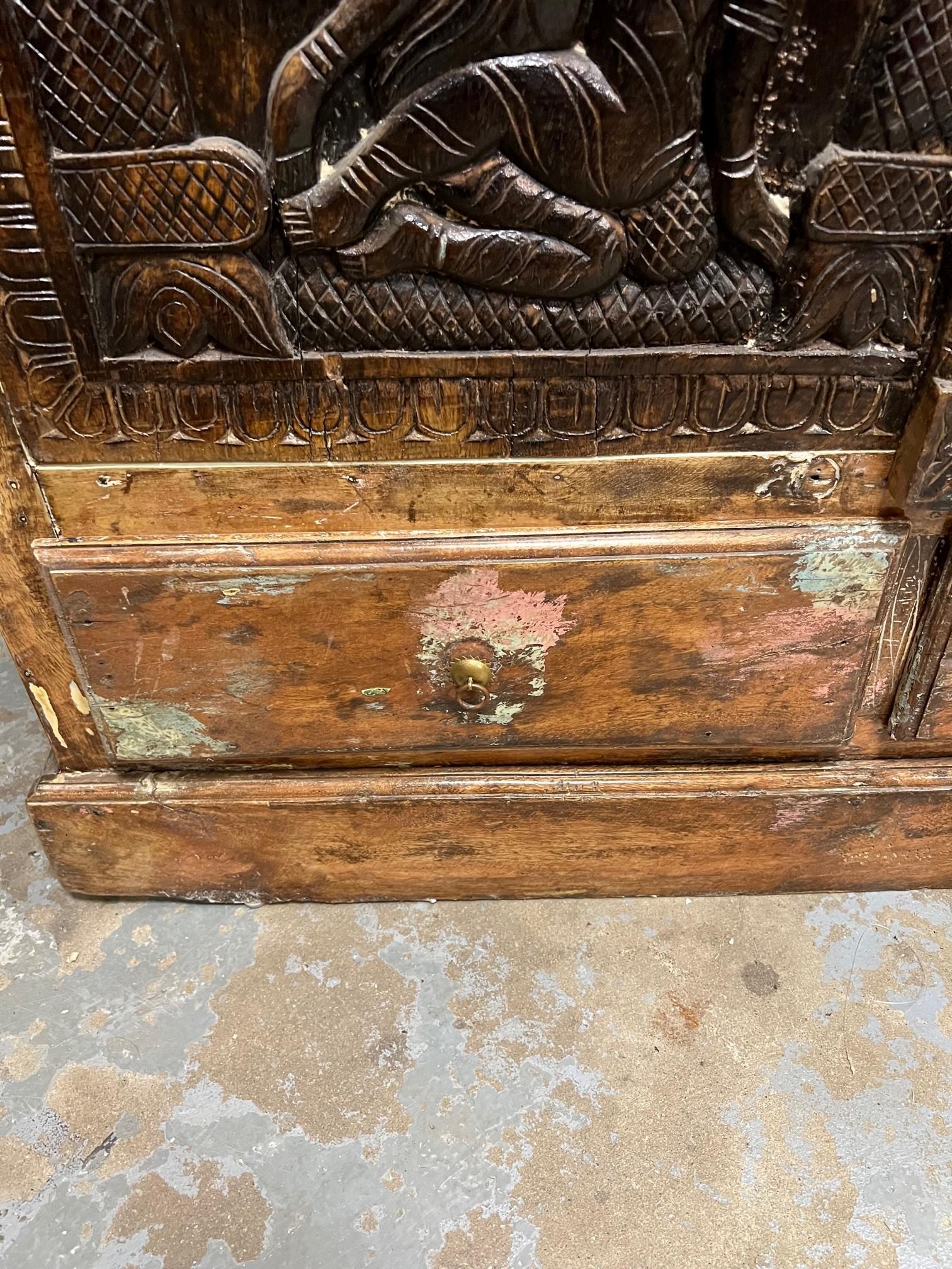 Vintage Erotic Carved Wood Two Door Two Drawer Cabinet    For Sale 7