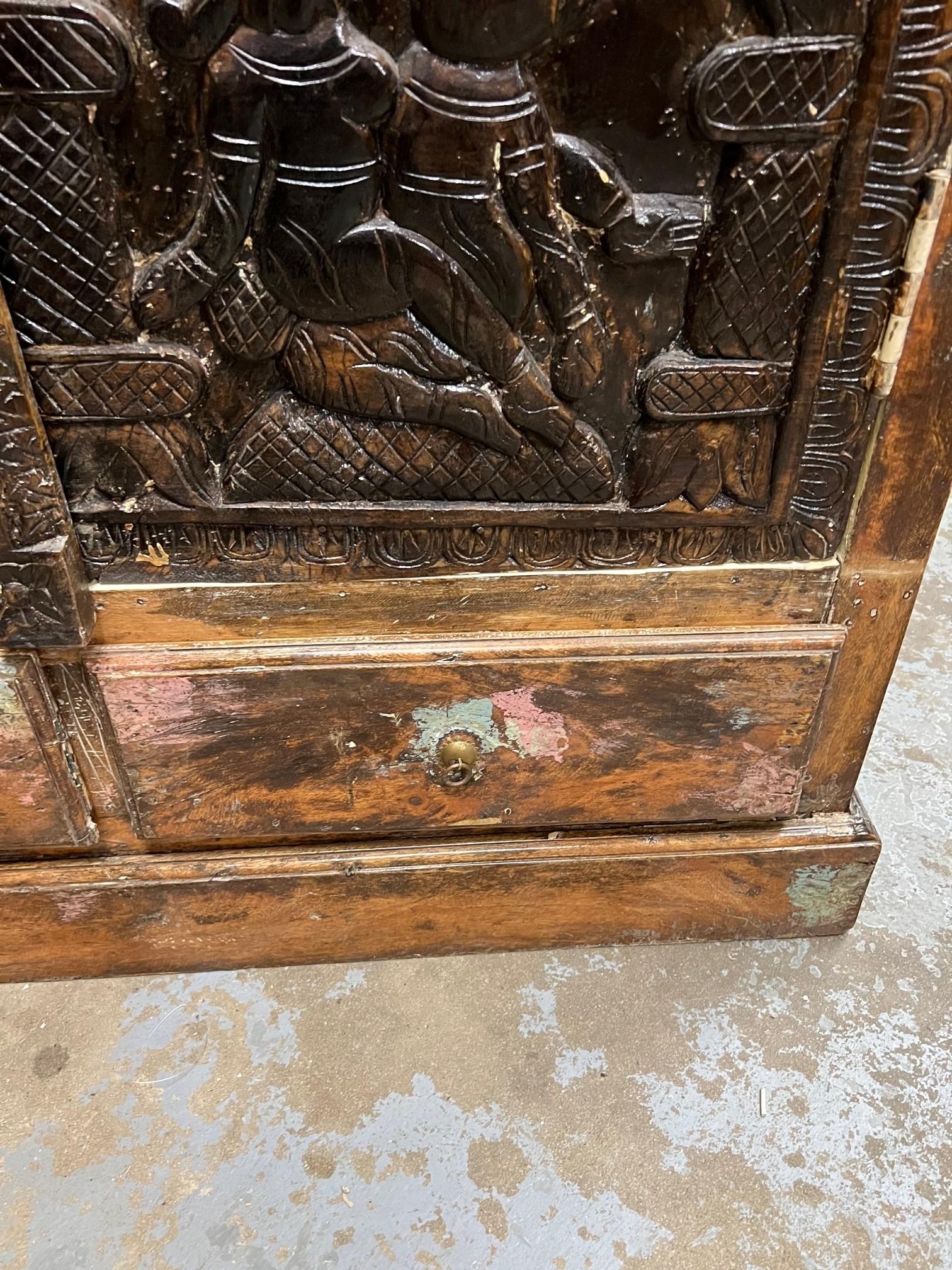 Vintage Erotic Carved Wood Two Door Two Drawer Cabinet    For Sale 8
