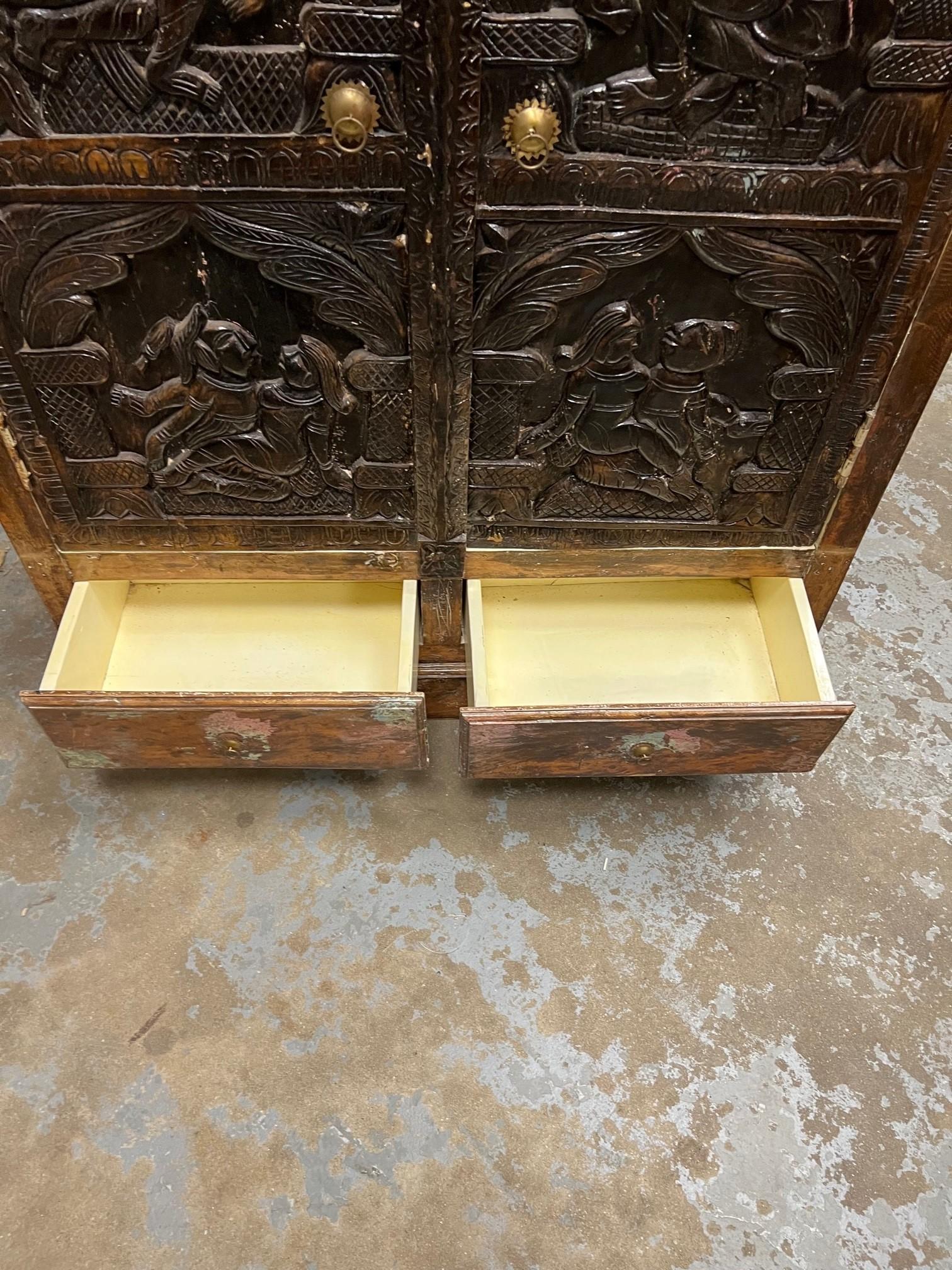 Vintage Erotic Carved Wood Two Door Two Drawer Cabinet    For Sale 9