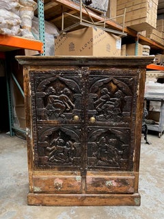 Vintage Erotic Carved Wood Two Door Two Drawer Cabinet