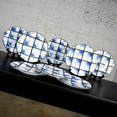 Vintage Erphila Edinburgh Made in Italy Blue Plaid Pottery Dinner Plates Set 8