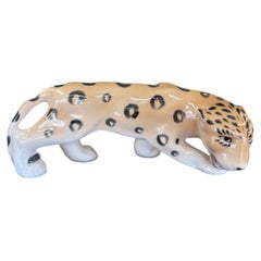 Vintage Erphila Germany Porcelain Leopard Figurine with Hand-Painted Details.