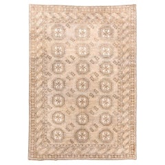 Vintage Ersari Afghan Rug with A Light Brown Field