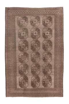 Vintage Ersari Afghan Rug with Abrashed Brown Field