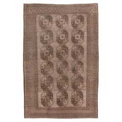 Vintage Ersari Afghan Rug with Abrashed Brown Field