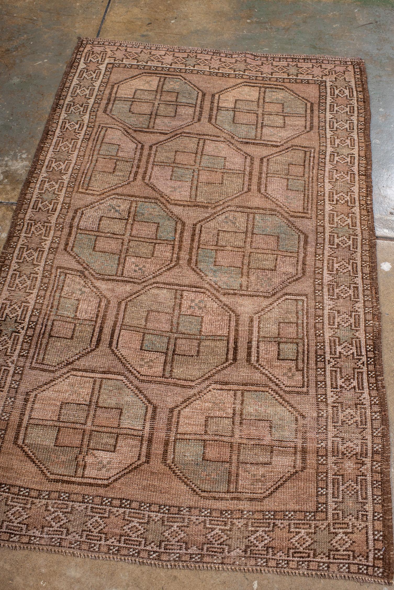Hand-Knotted Vintage Ersari Afghan Rug with Brown Field