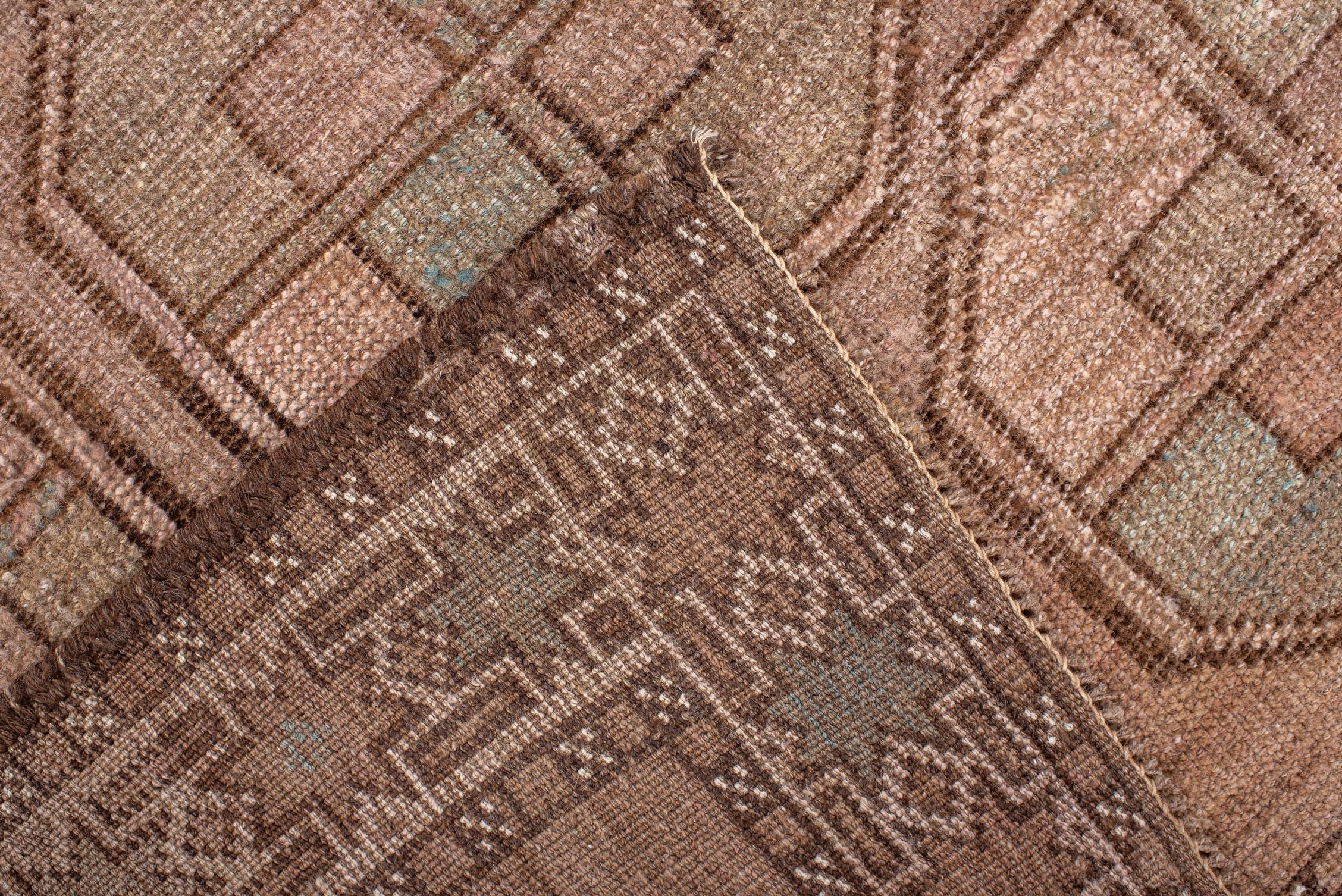 Wool Vintage Ersari Afghan Rug with Brown Field