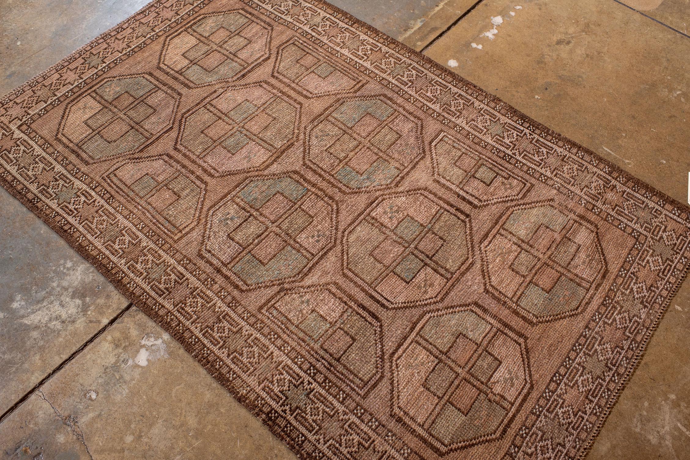Vintage Ersari Afghan Rug with Brown Field 2