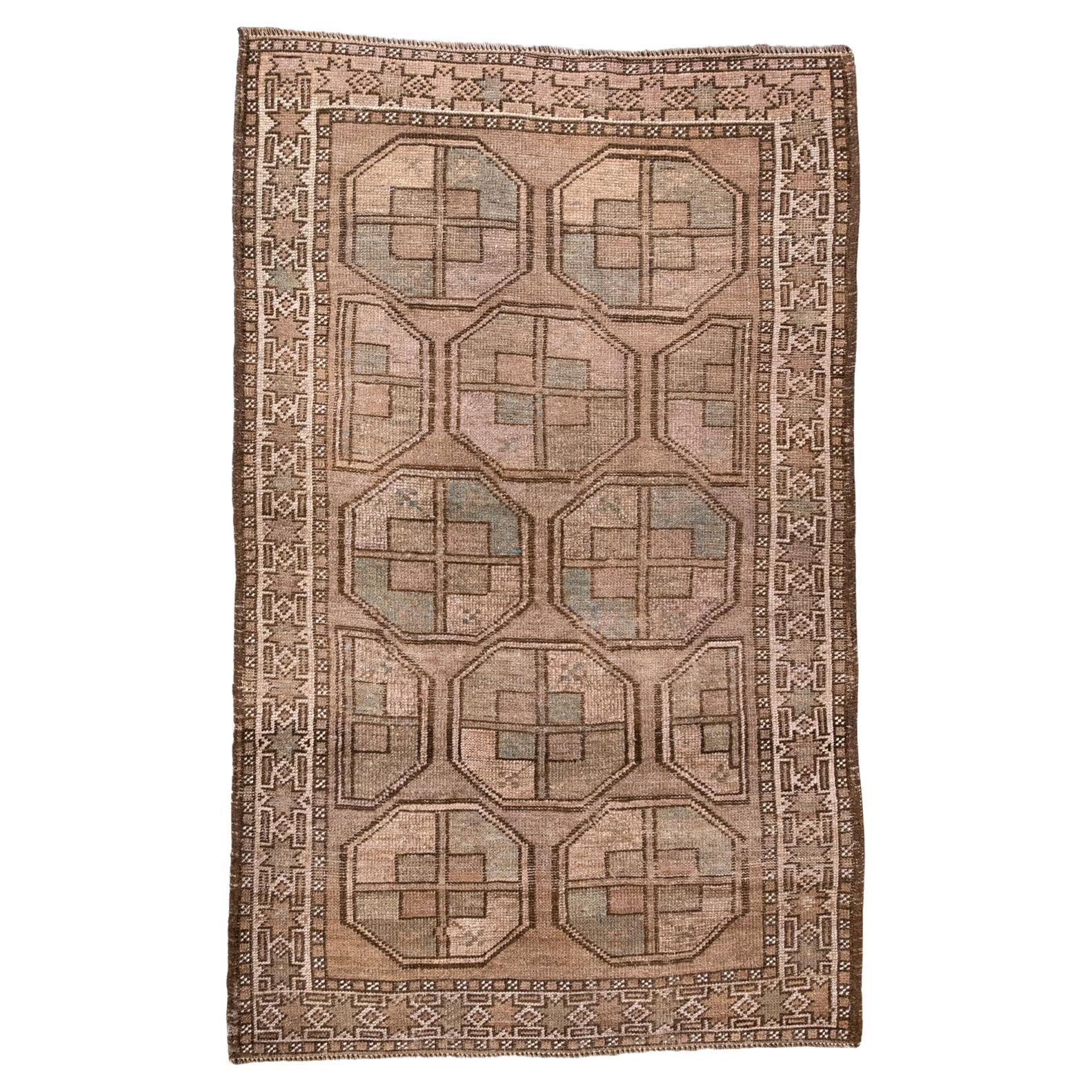 Vintage Ersari Afghan Rug with Brown Field