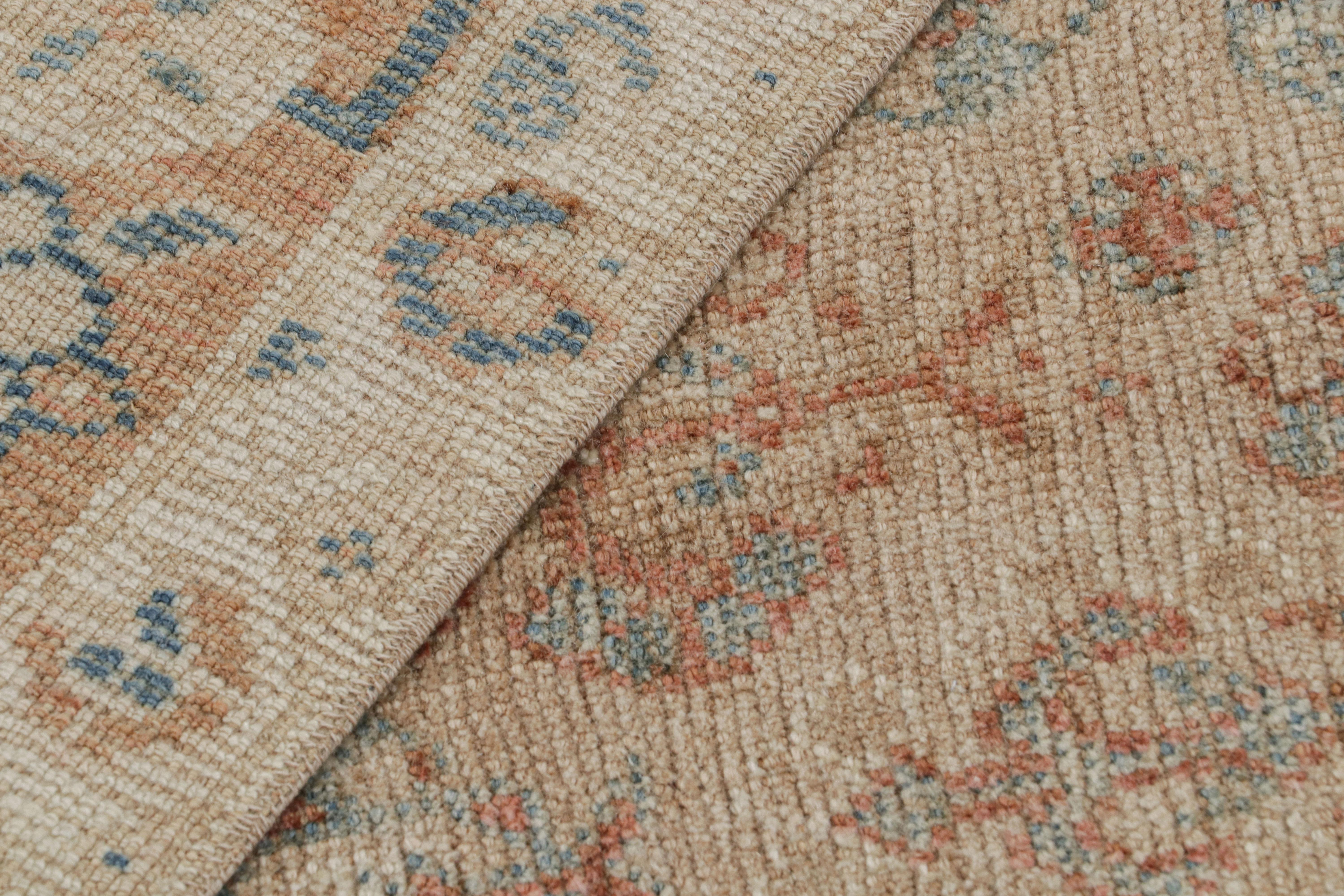 Wool Vintage Ersari Rug in Beige-Brown and Light Geometric Pattern, from Rug & Kilim For Sale