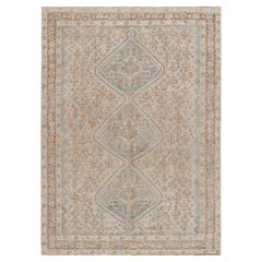 Retro Ersari Rug in Beige-Brown and Light Geometric Pattern, from Rug & Kilim