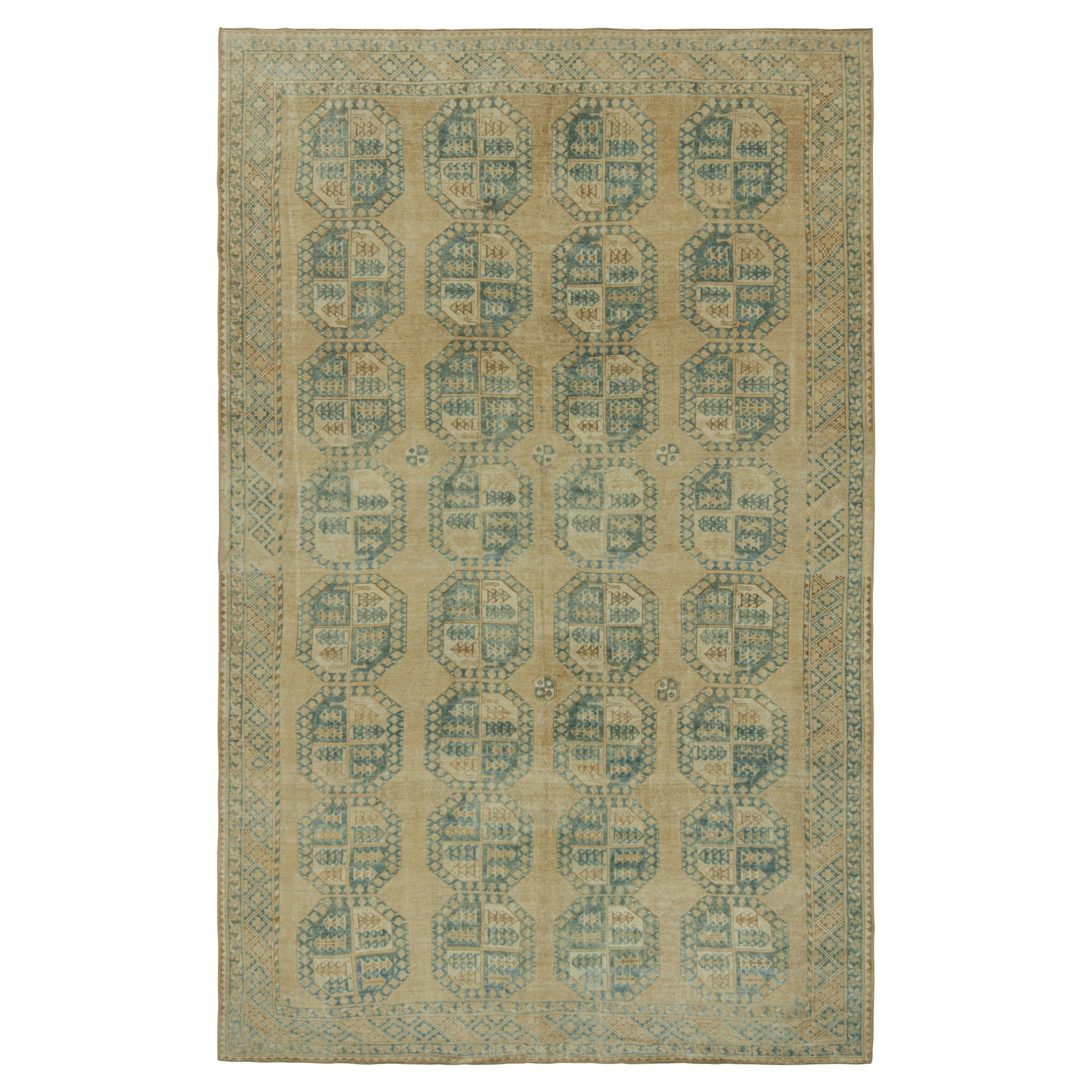 Vintage Ersari-Teppich in Beige-Braun und Teal Geometrische Muster, von Rug & Kilim