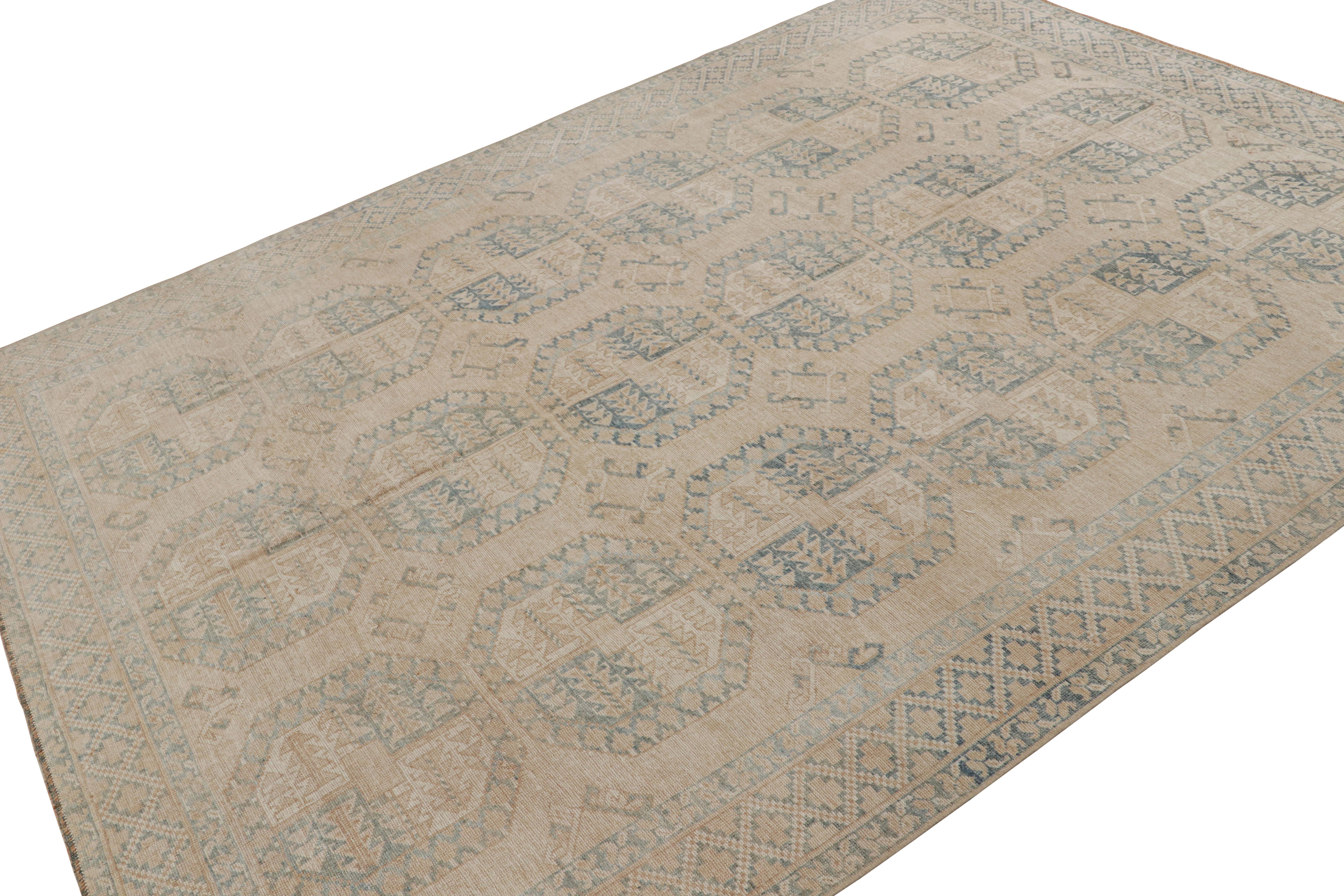 Turkish Vintage Ersari Rug in Beige-brown with Light Blue Patterns, from Rug & Kilim  For Sale