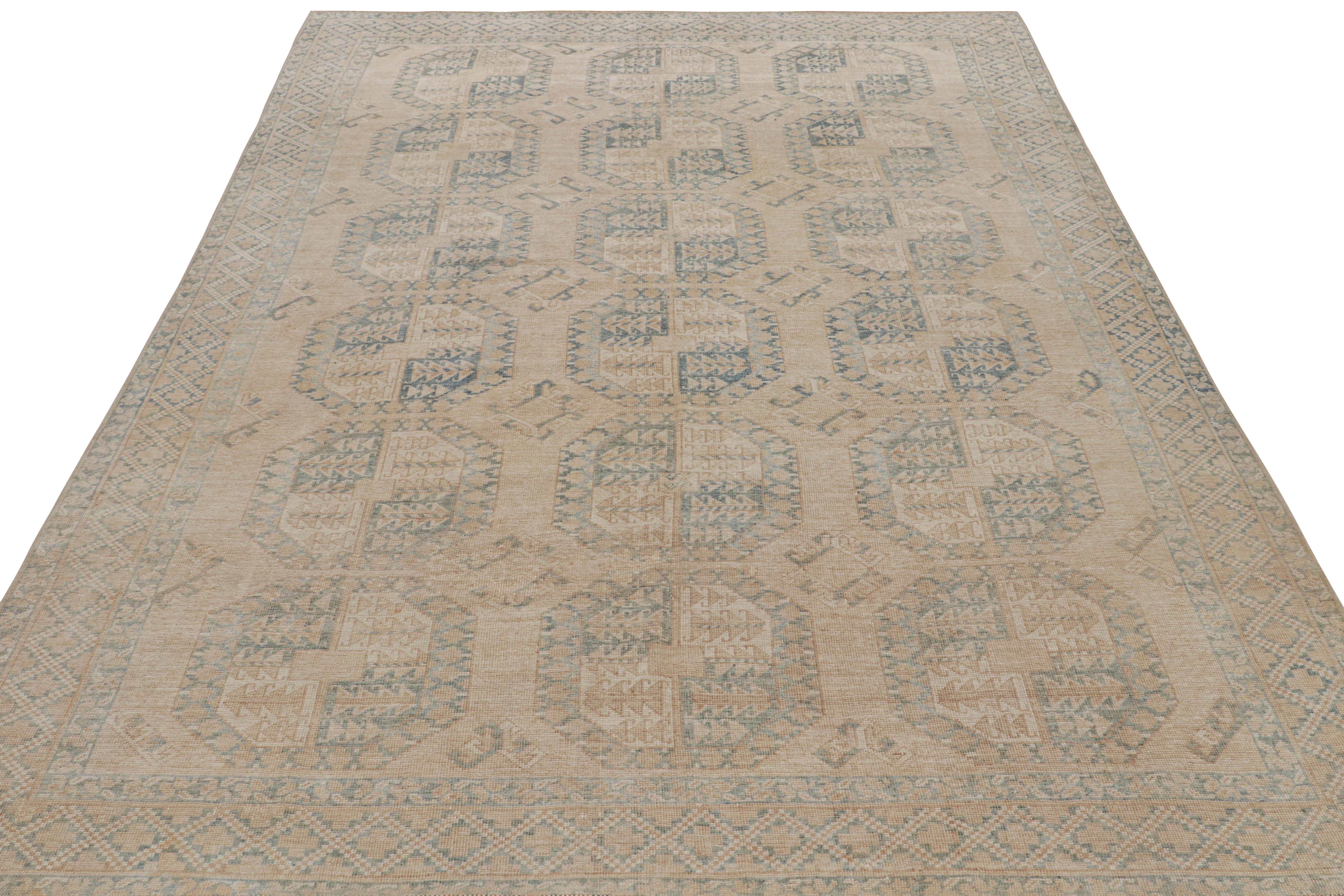 Hand-Knotted Vintage Ersari Rug in Beige-brown with Light Blue Patterns, from Rug & Kilim  For Sale