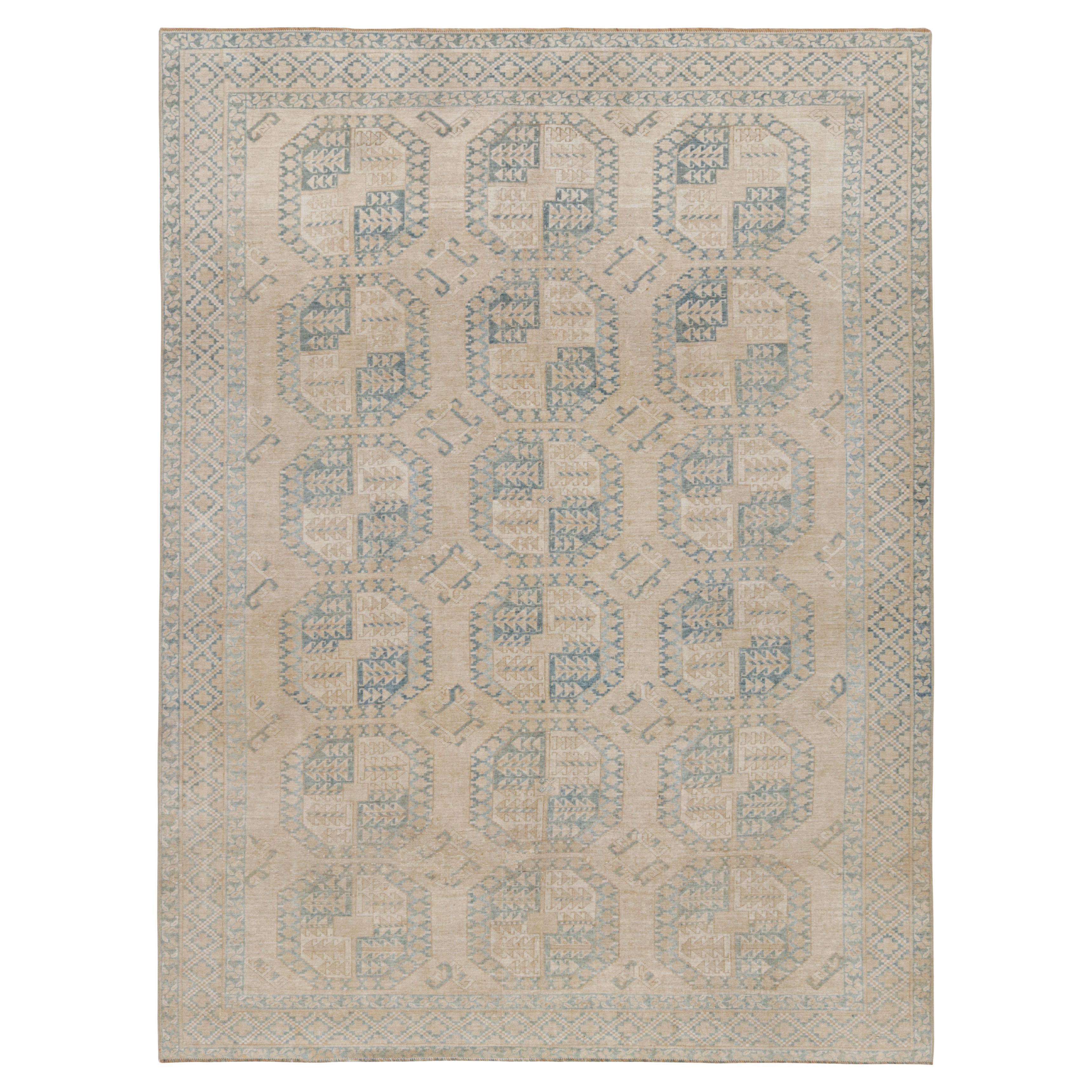 Vintage Ersari-Teppich in Beige-Braun mit hellblauen Mustern, von Rug & Kilim  im Angebot