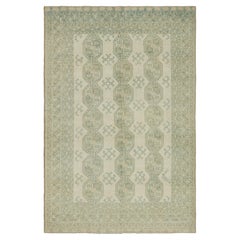Vintage Ersari Rug in Beige with Teal Geometric Medallions, from Rug & Kilim
