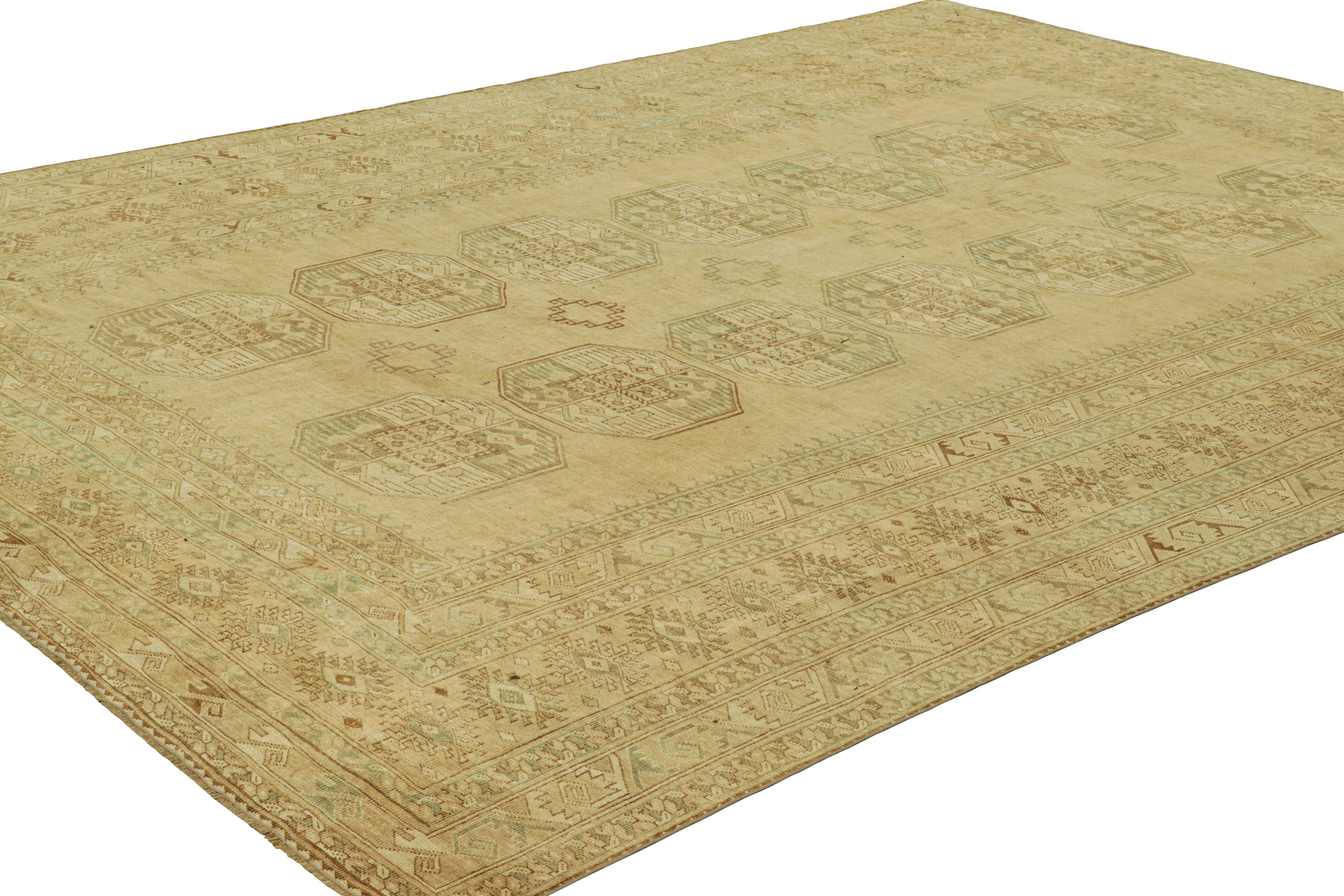 Hand-Knotted Vintage Ersari Rug in Gold and Blue with Geometric Medallions, from Rug & Kilim For Sale