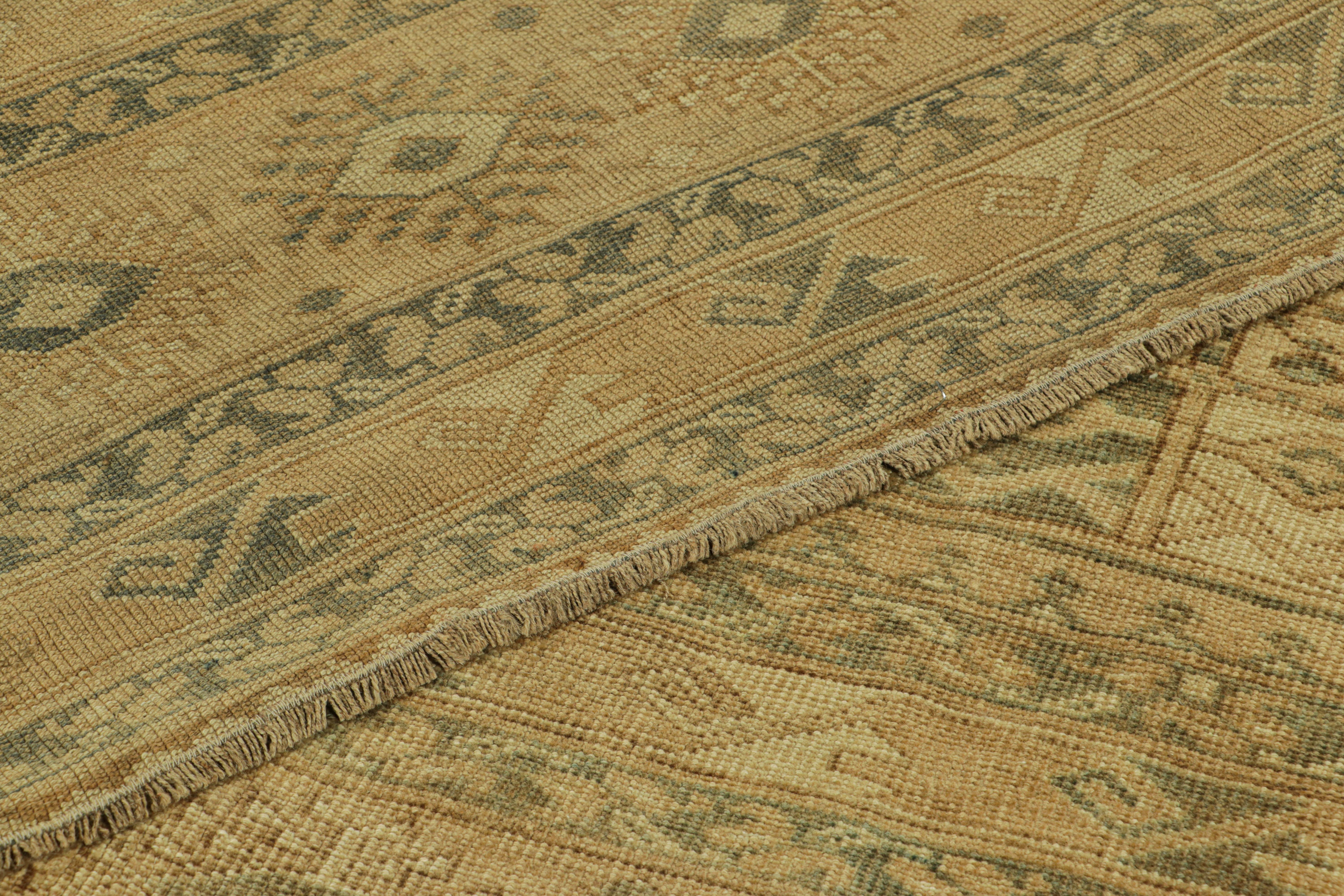 Wool Vintage Ersari Rug in Gold and Blue with Geometric Medallions, from Rug & Kilim For Sale
