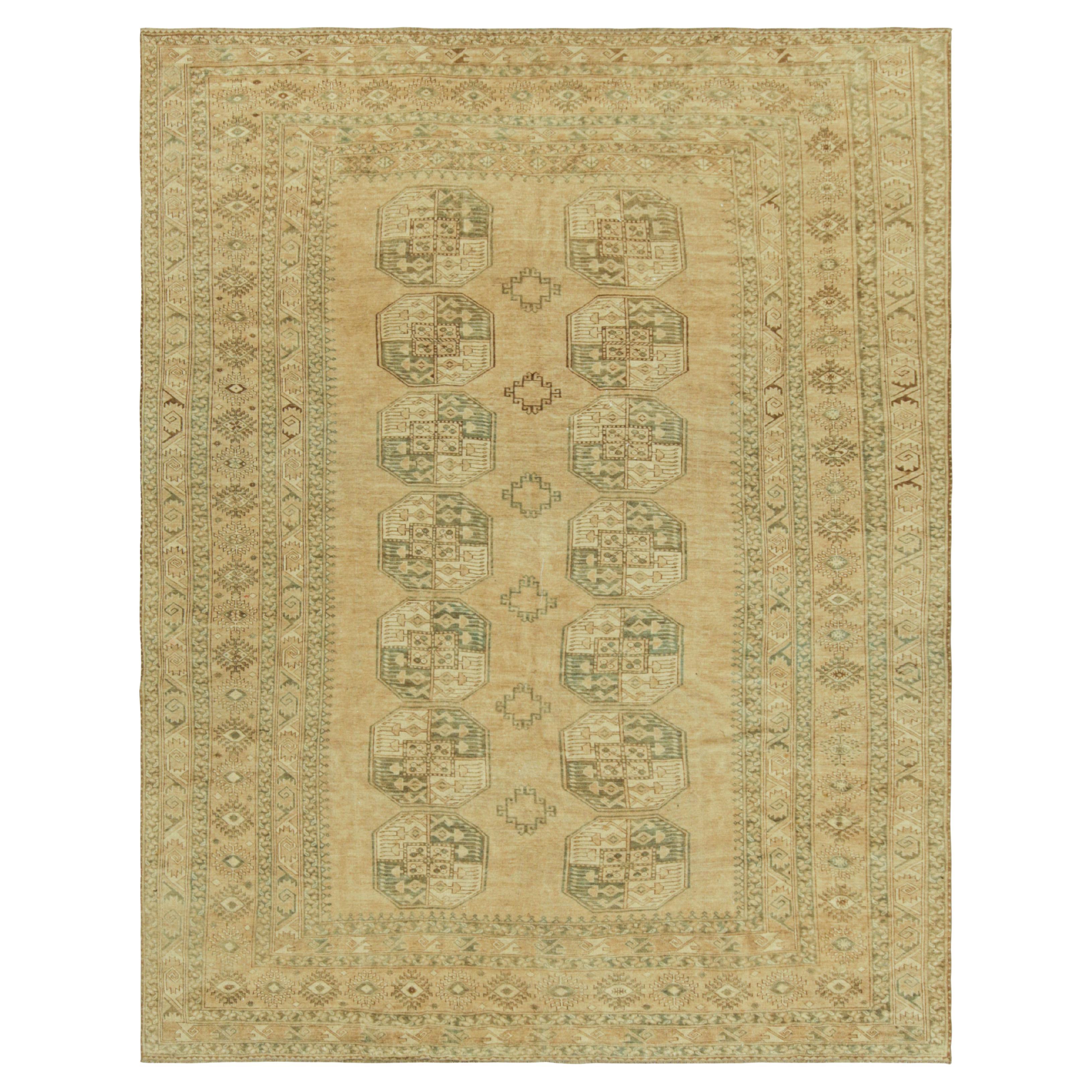 Vintage Ersari Rug in Gold and Blue with Geometric Medallions, from Rug & Kilim