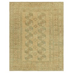 Vintage Ersari Rug in Gold and Blue with Geometric Medallions, from Rug & Kilim