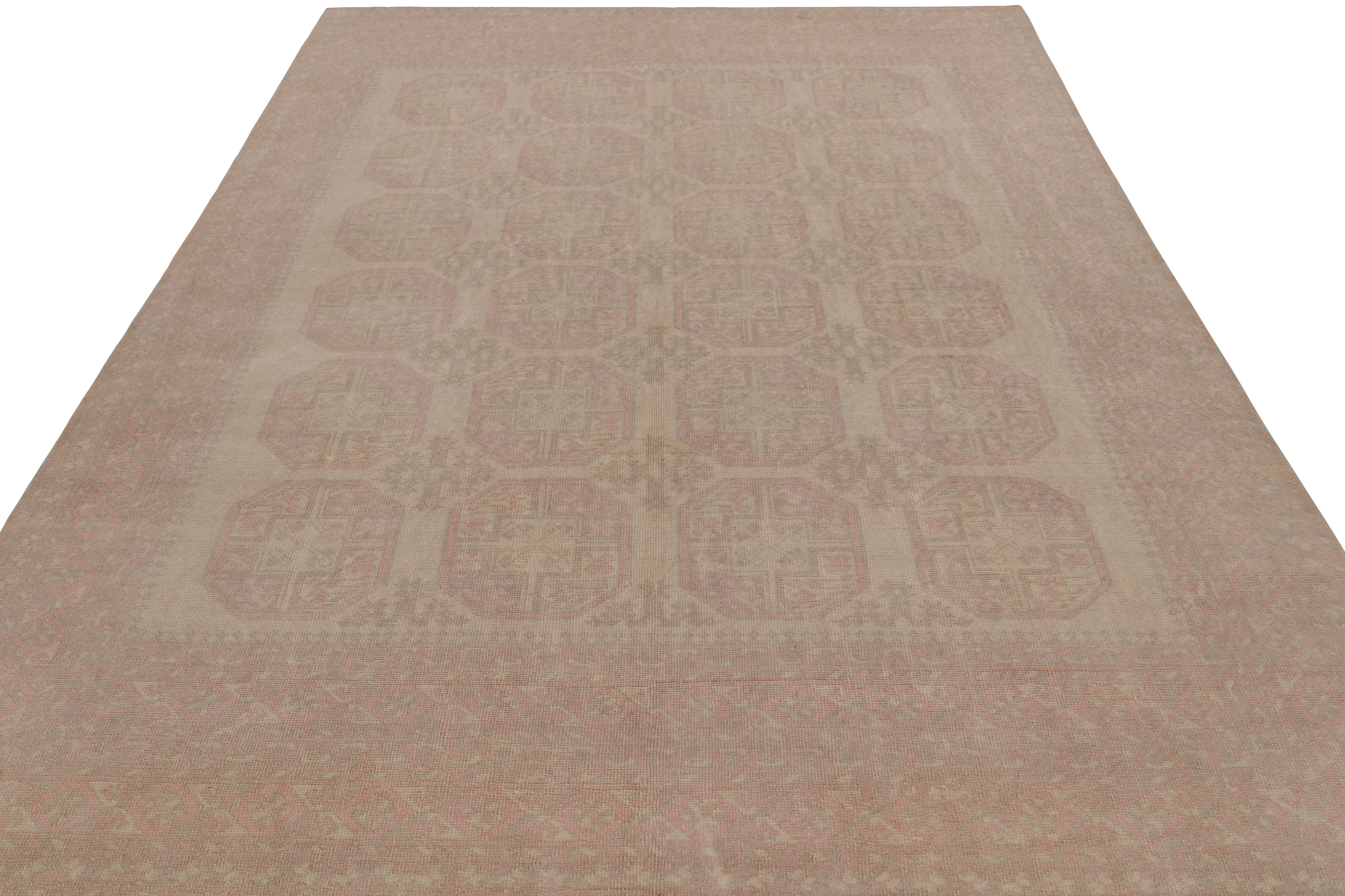 Hand-Knotted Vintage Ersari Rug in Pink and Beige/Brown with Geometric Pattern by Rug & Kilim For Sale