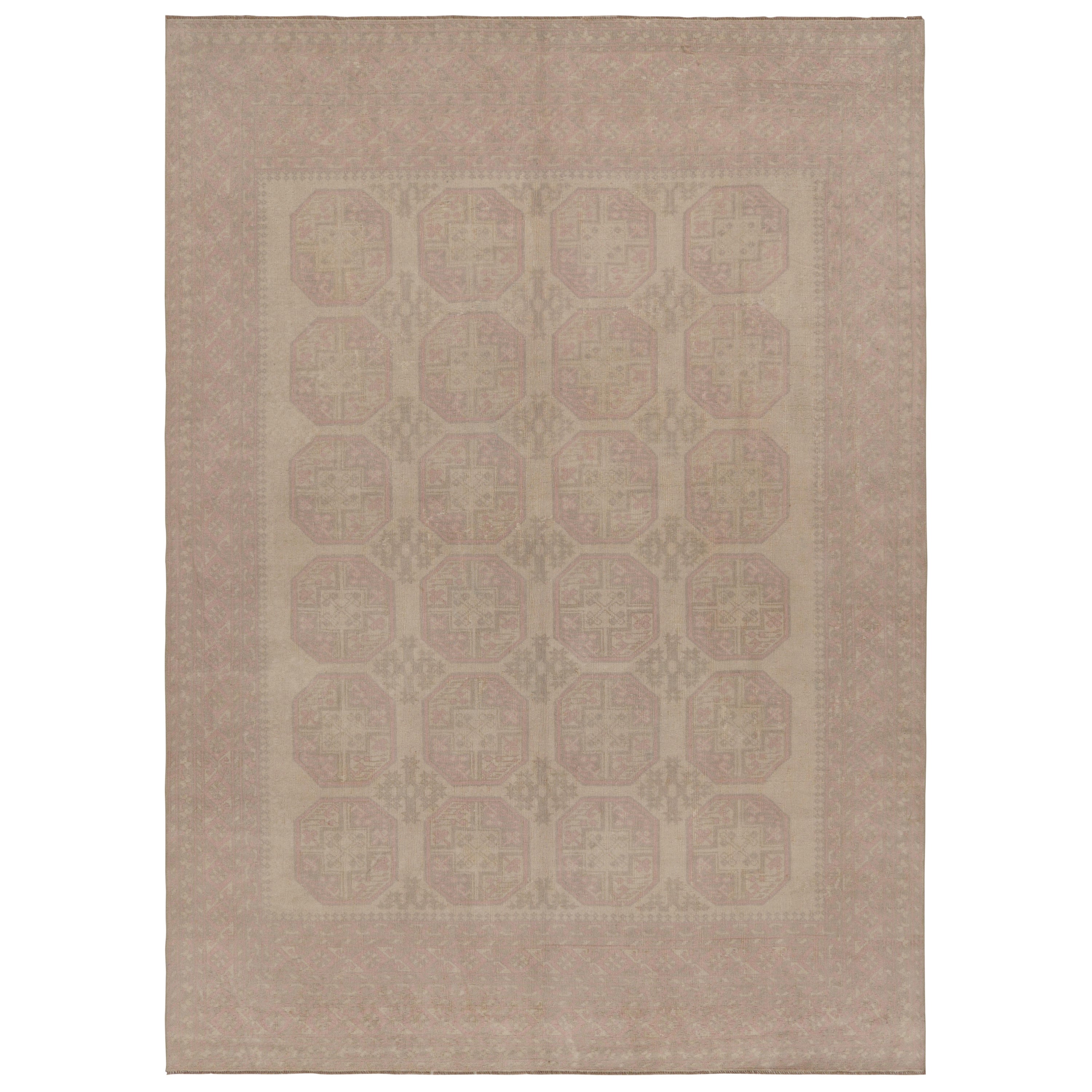 Vintage Ersari Rug in Pink and Beige/Brown with Geometric Pattern by Rug & Kilim