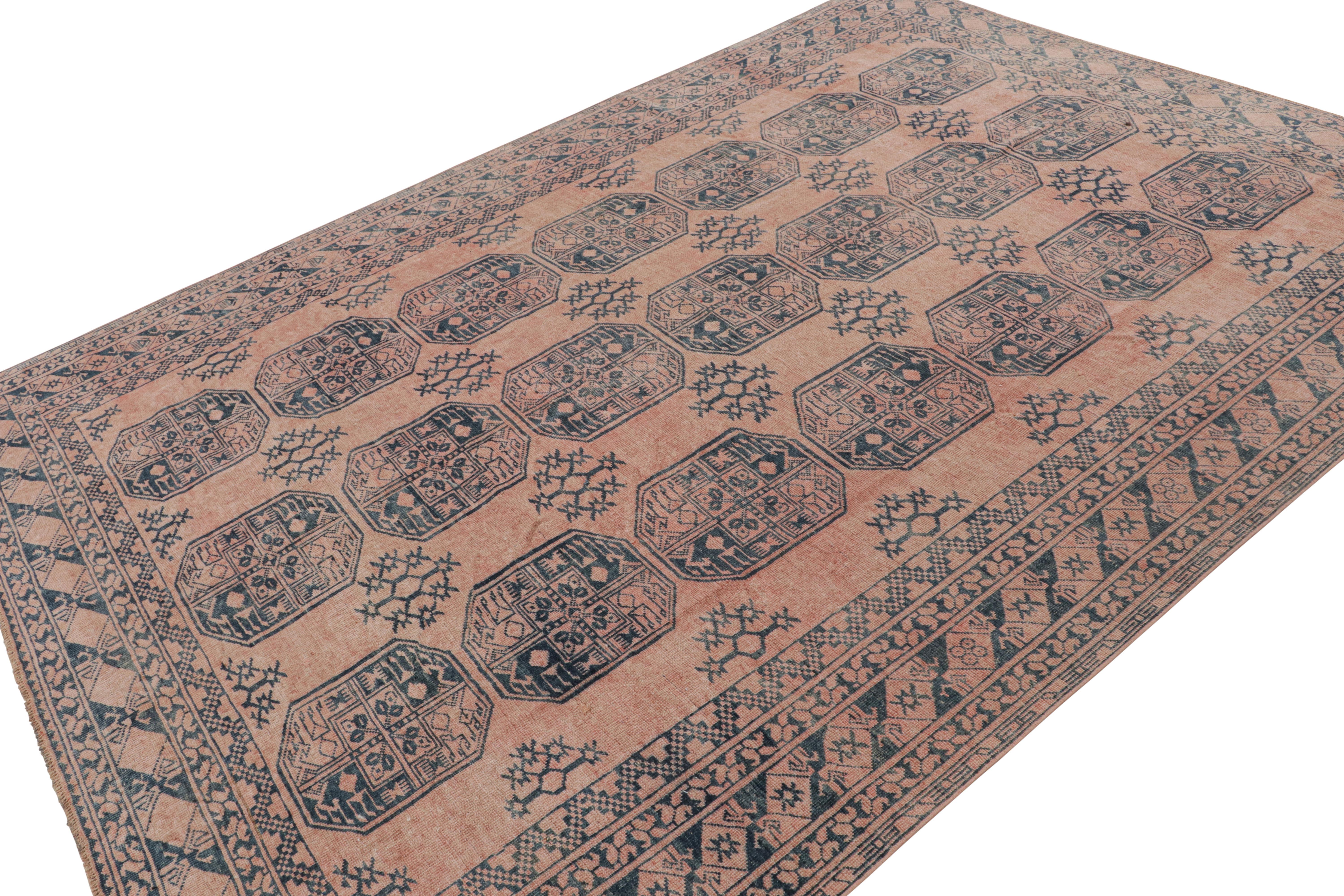 Turkish Vintage Ersari Rug in Pink and Blue with Geometric Patterns, from Rug & Kilim For Sale