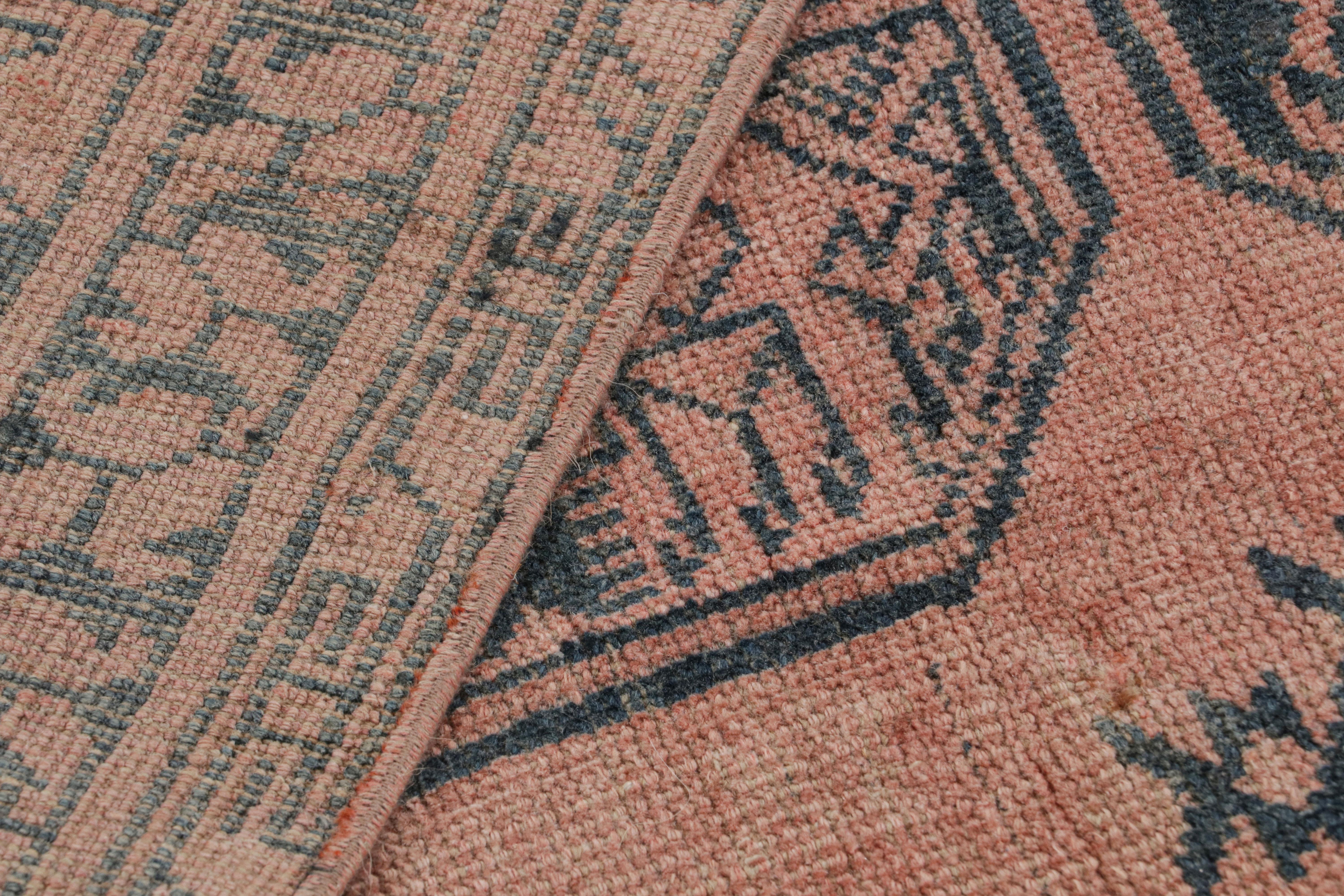 Wool Vintage Ersari Rug in Pink and Blue with Geometric Patterns, from Rug & Kilim For Sale