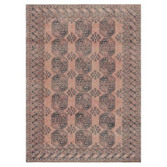 Vintage Ersari-Teppich in Rosa und Blau mit geometrischen Mustern, von Rug & Kilim