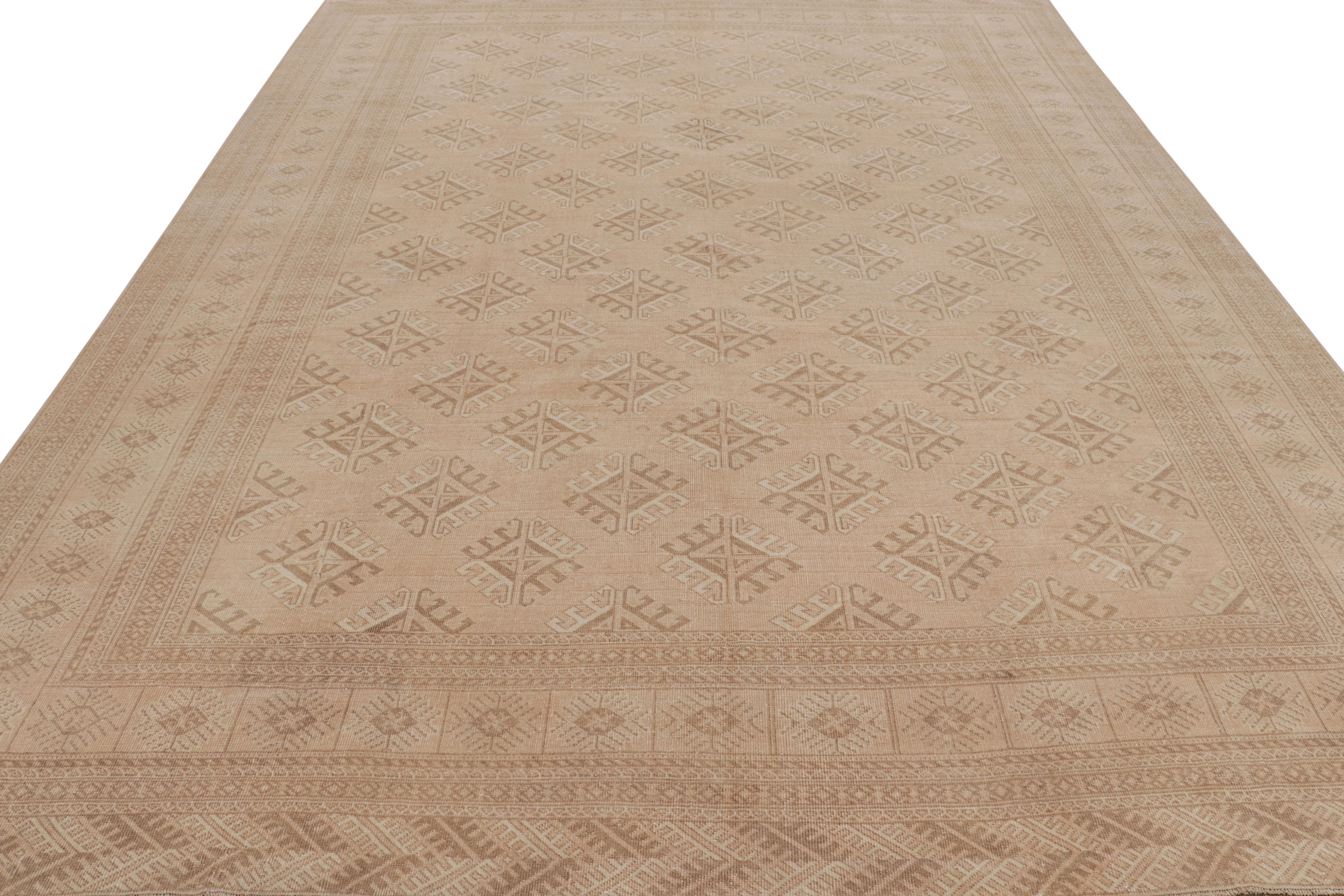 Hand-Knotted Vintage Ersari Rug in Pink with Beige-Brown Geometric Patterns, from Rug & Kilim For Sale
