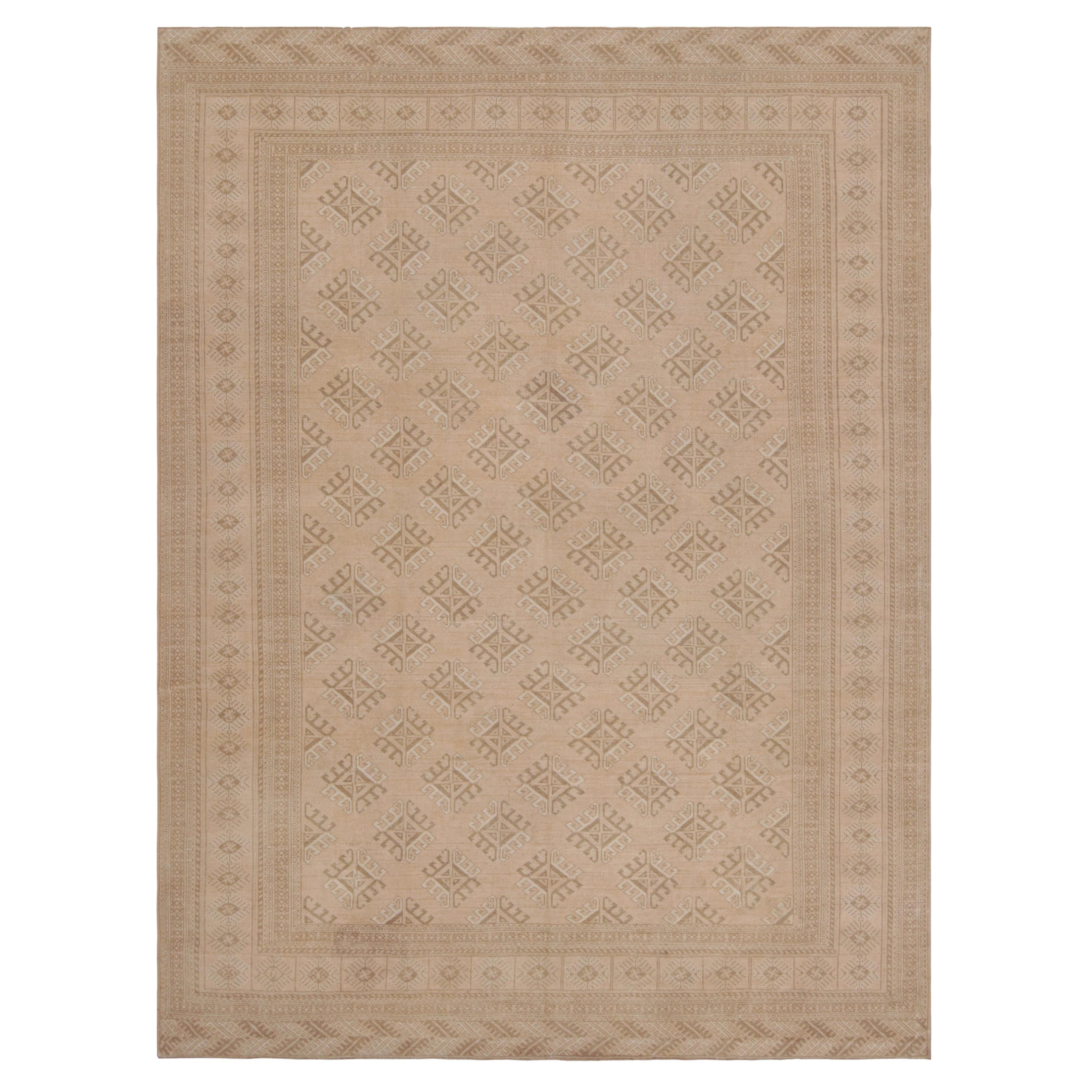 Vintage Ersari Rug in Pink with Beige-Brown Geometric Patterns, from Rug & Kilim