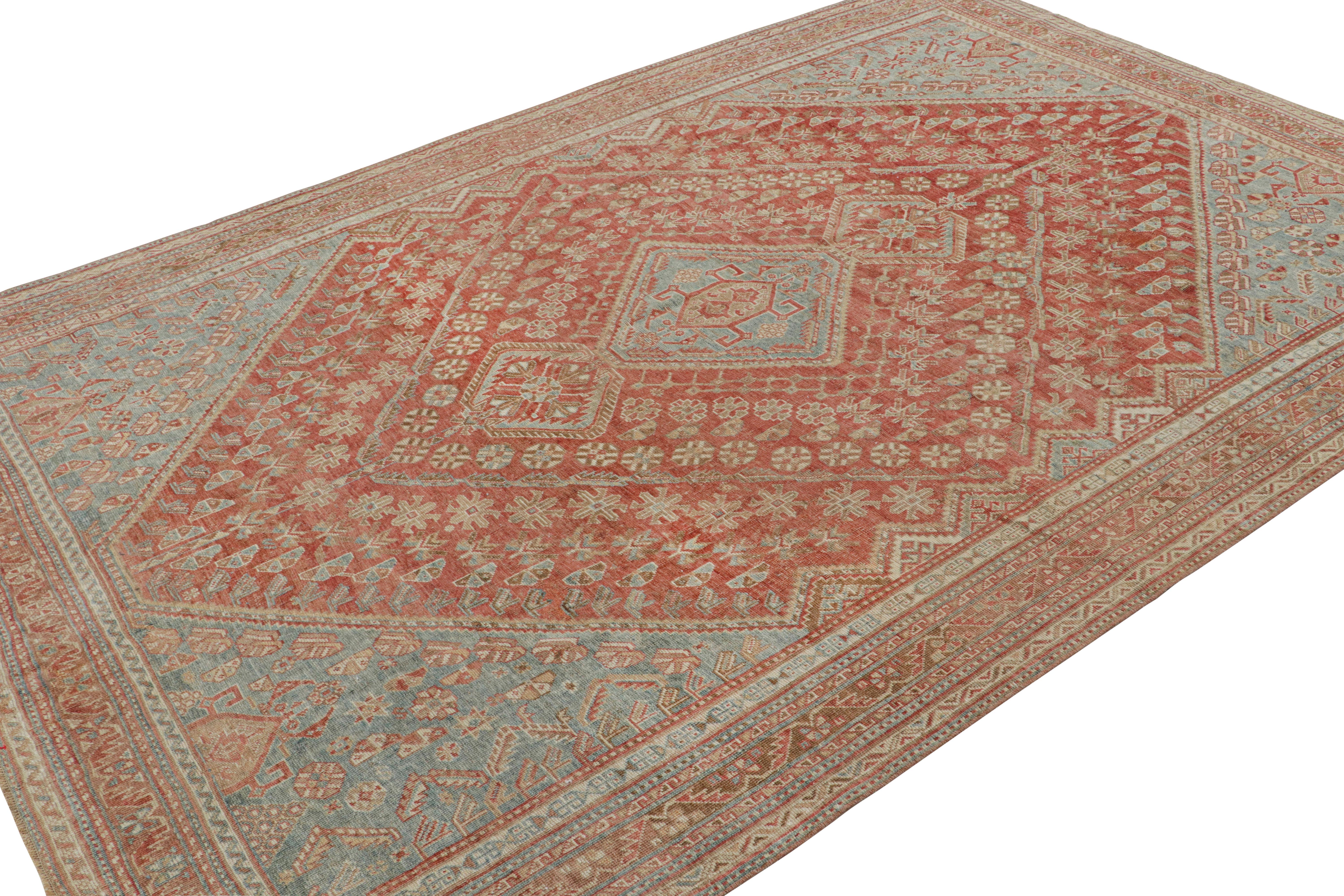 Indian Vintage Ersari Rug in Red with Blue and Beige-Brown Patterns, from Rug & Kilim For Sale