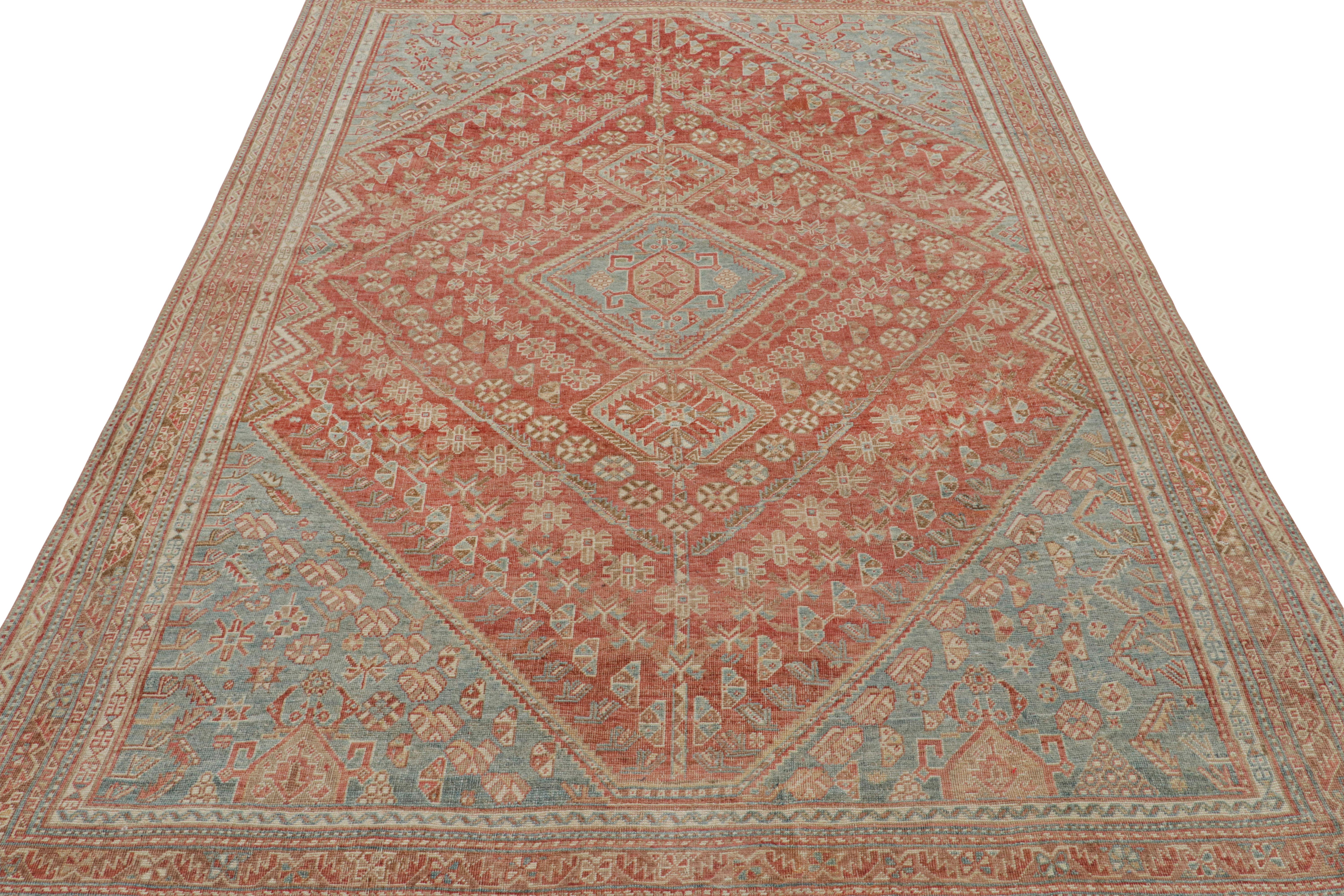 Hand-Knotted Vintage Ersari Rug in Red with Blue and Beige-Brown Patterns, from Rug & Kilim For Sale