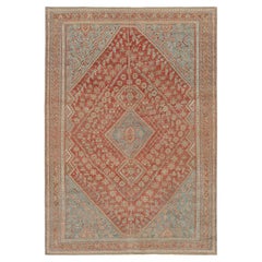 Tapis vintage Ersari en rouge avec des motifs bleus et beige-brun, de Rug & Kilim
