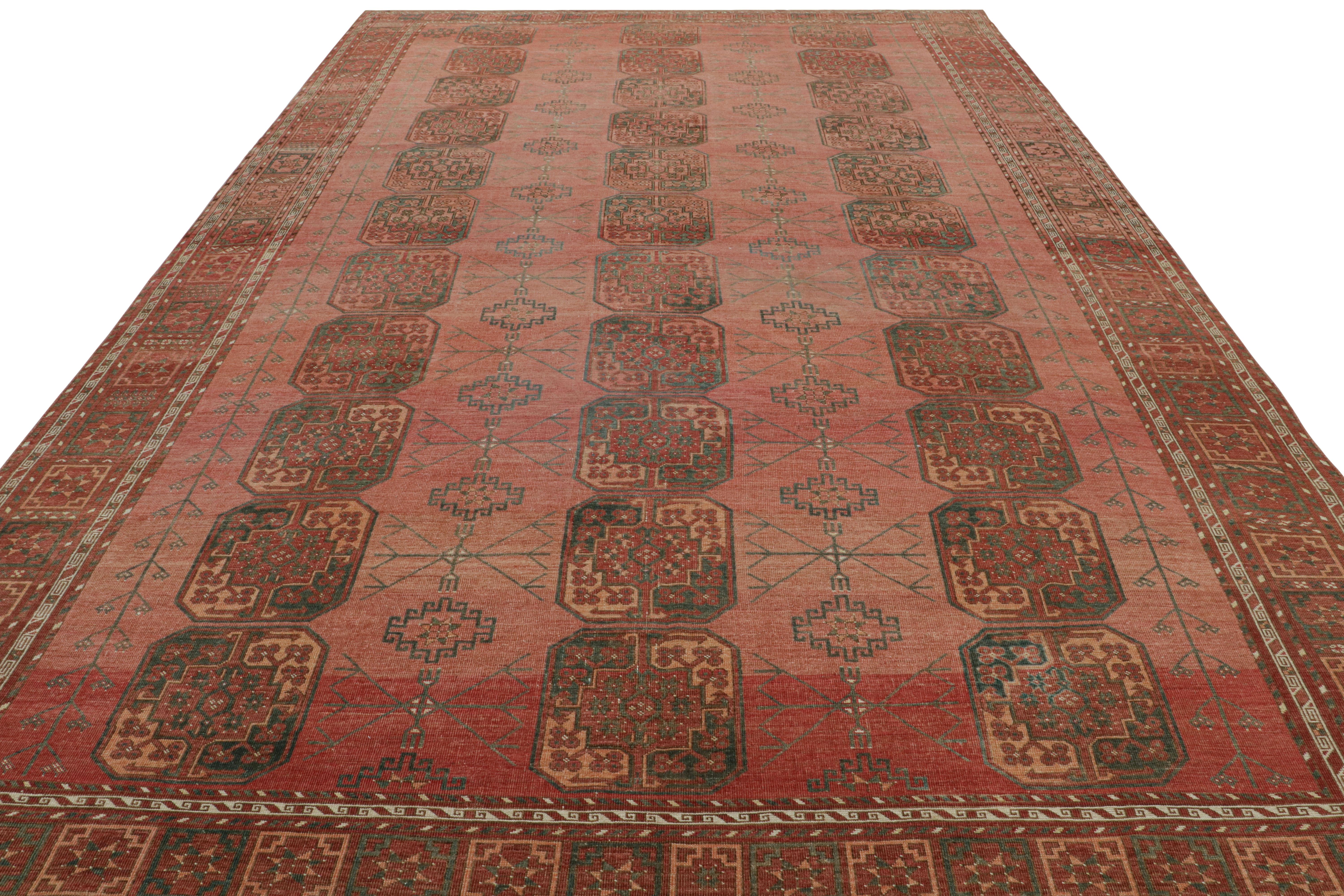 Hand-Knotted Vintage Ersari Rug in Red with Geometric Medallions, from Rug & Kilim For Sale