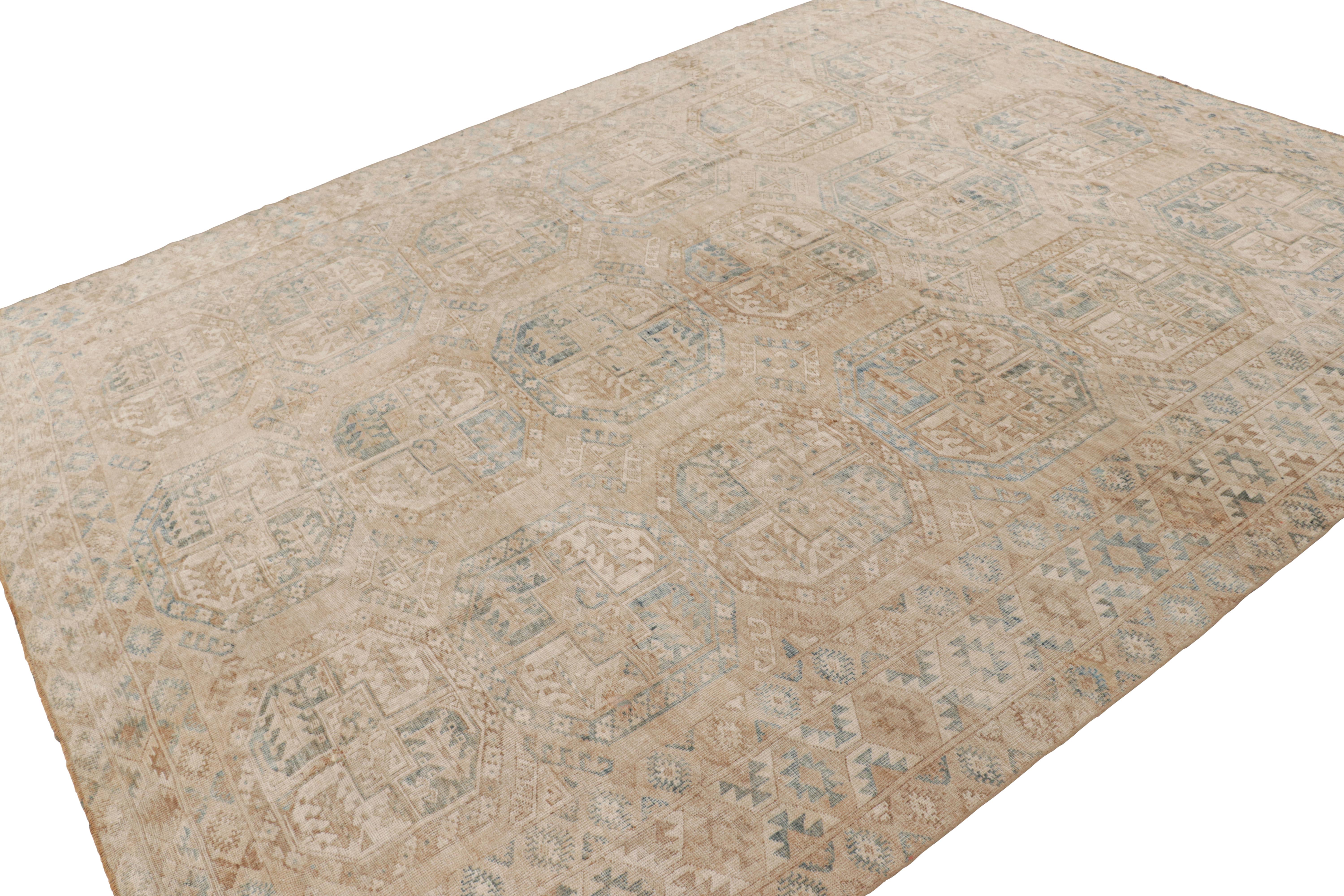 Hand-Woven Vintage Ersari Rug with Beige-Brown Geometric Medallions, from Rug & Kilim For Sale