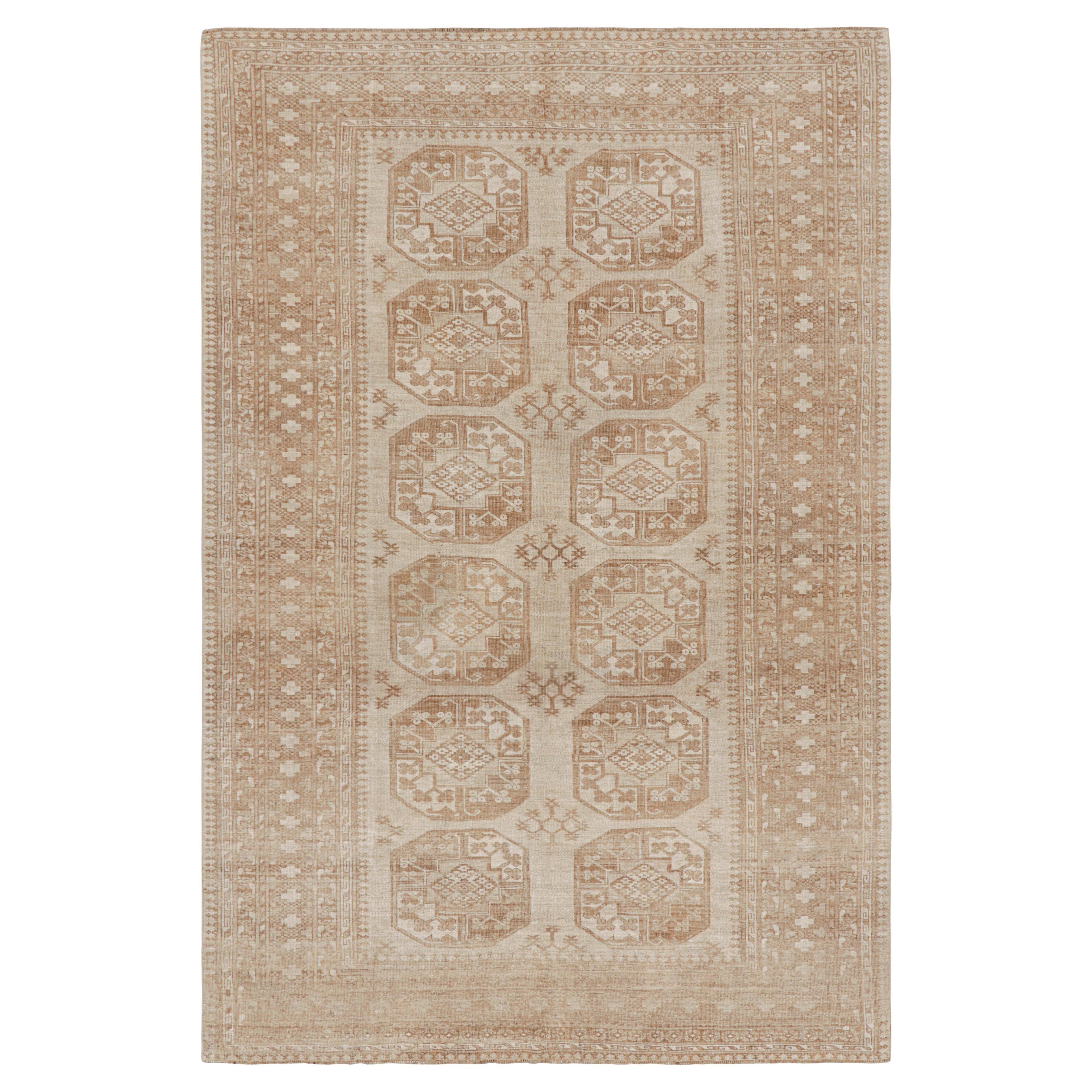 Tapis vintage Ersari avec médaillons géométriques beige-brun, de Rug & Kilim