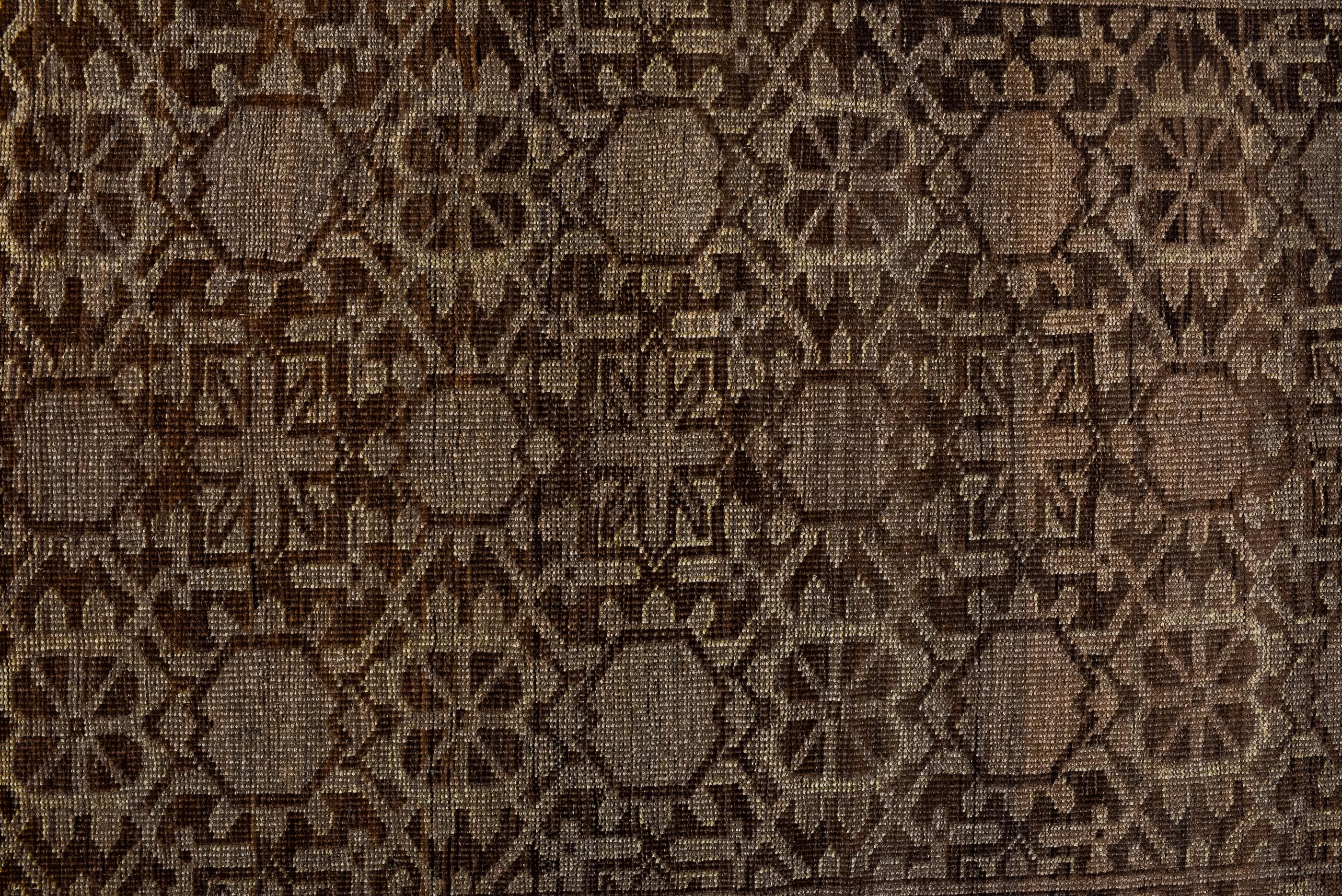 Hand-Knotted Vintage Ersari Rug with Khani Floral Rosettes and Dark Brown Colors