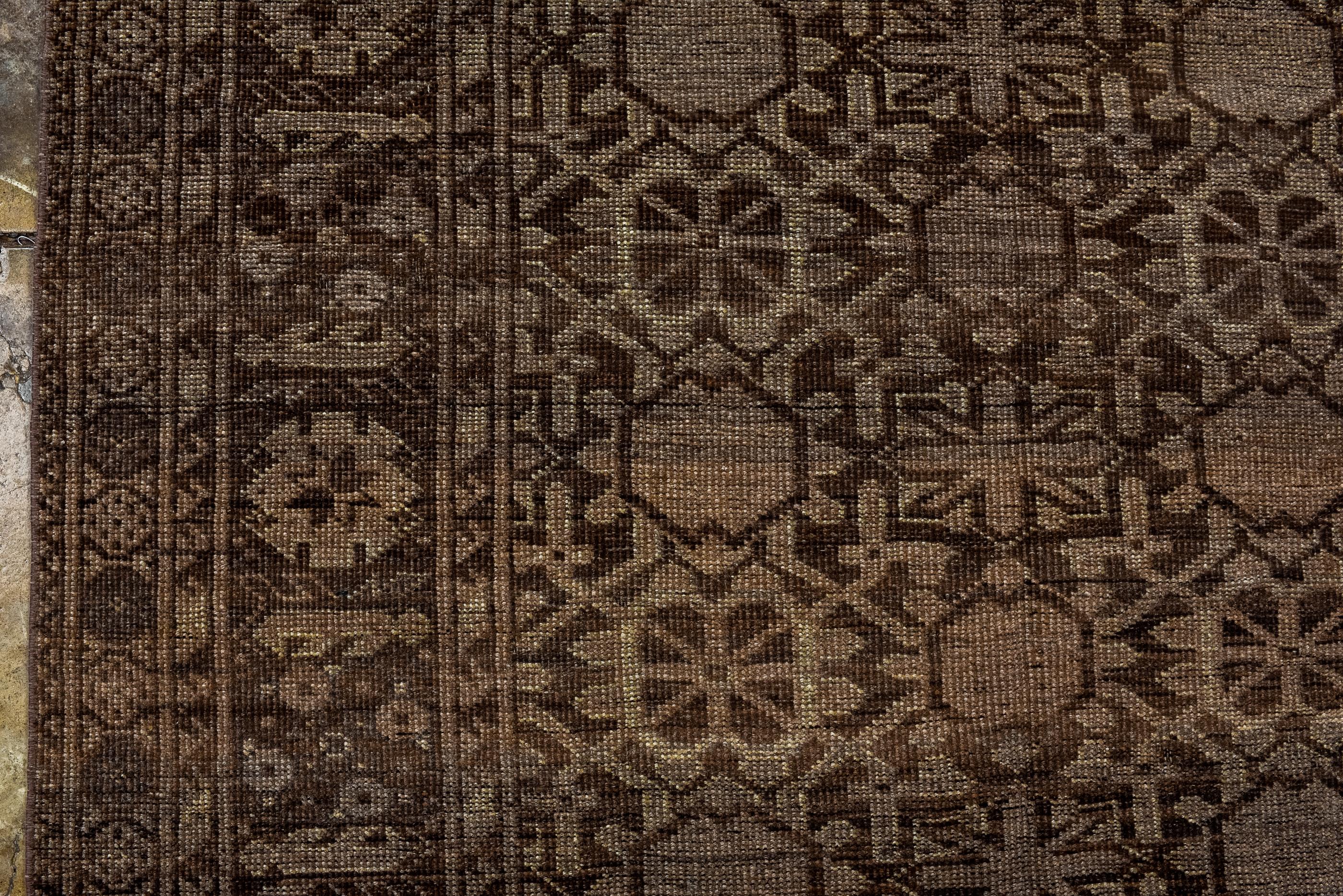 Vintage Ersari Rug with Khani Floral Rosettes and Dark Brown Colors In Good Condition In New York, NY