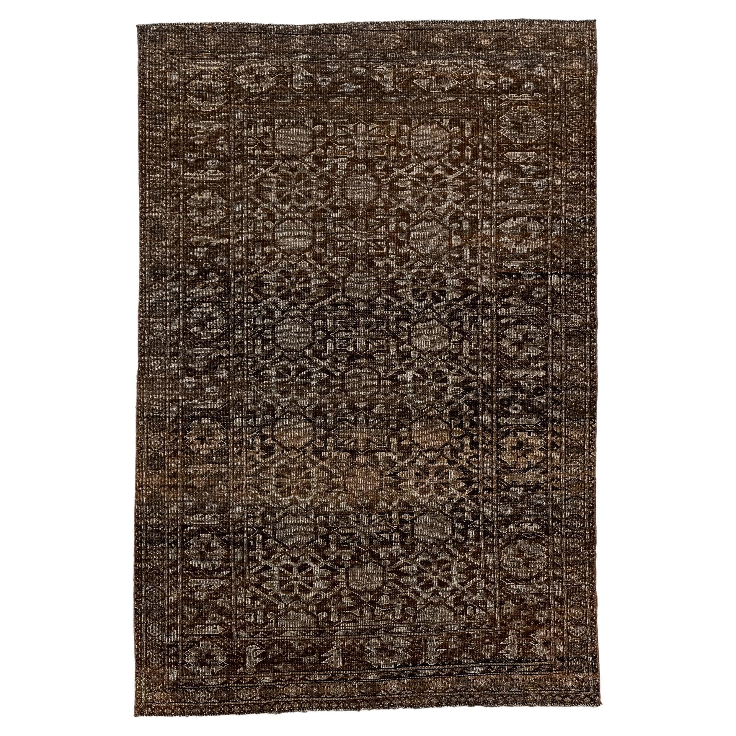 Vintage Ersari Rug with Khani Floral Rosettes and Dark Brown Colors