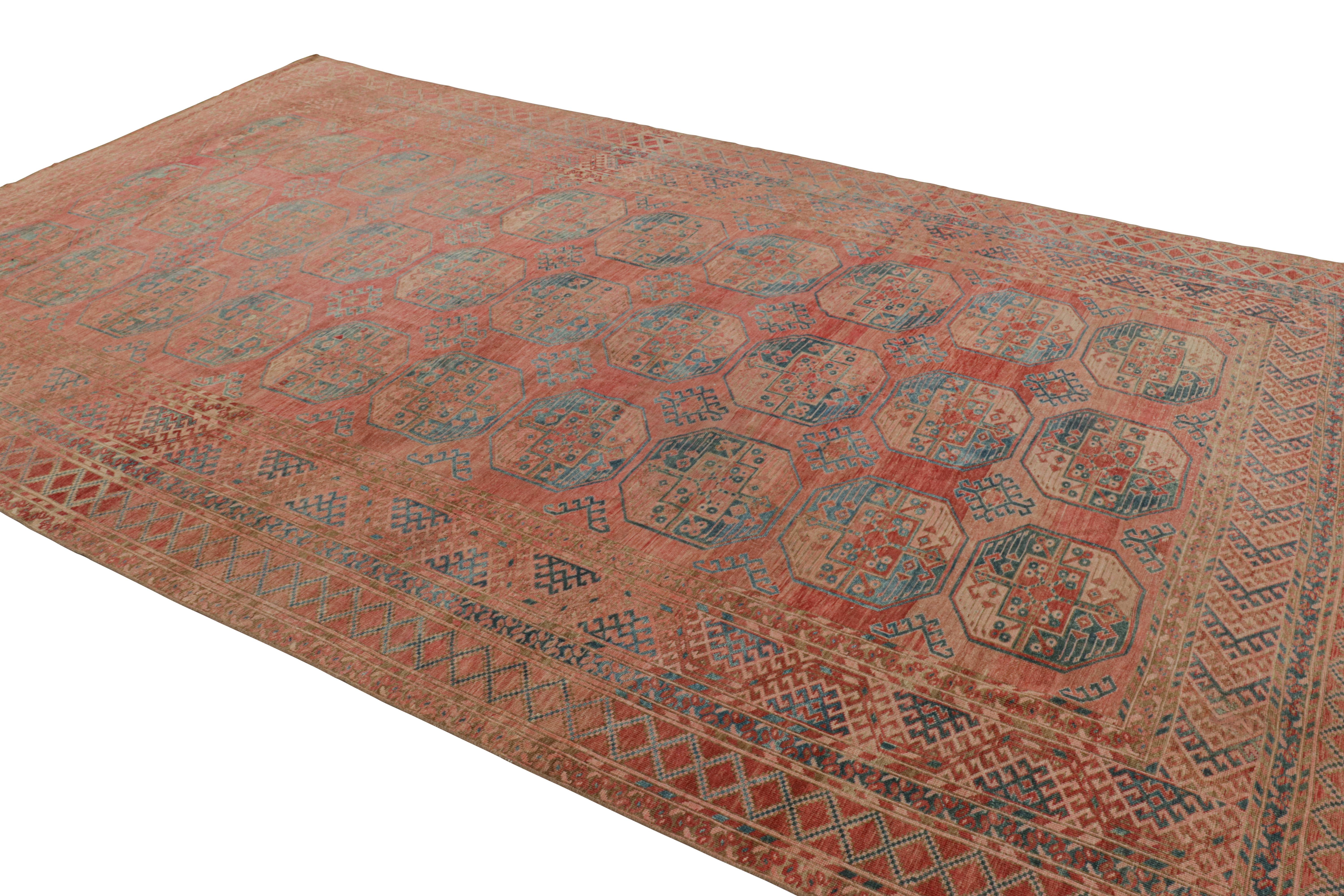 Hand-Knotted Vintage Ersari Rug with Red and Blue Geometric Medallions, from Rug & Kilim For Sale