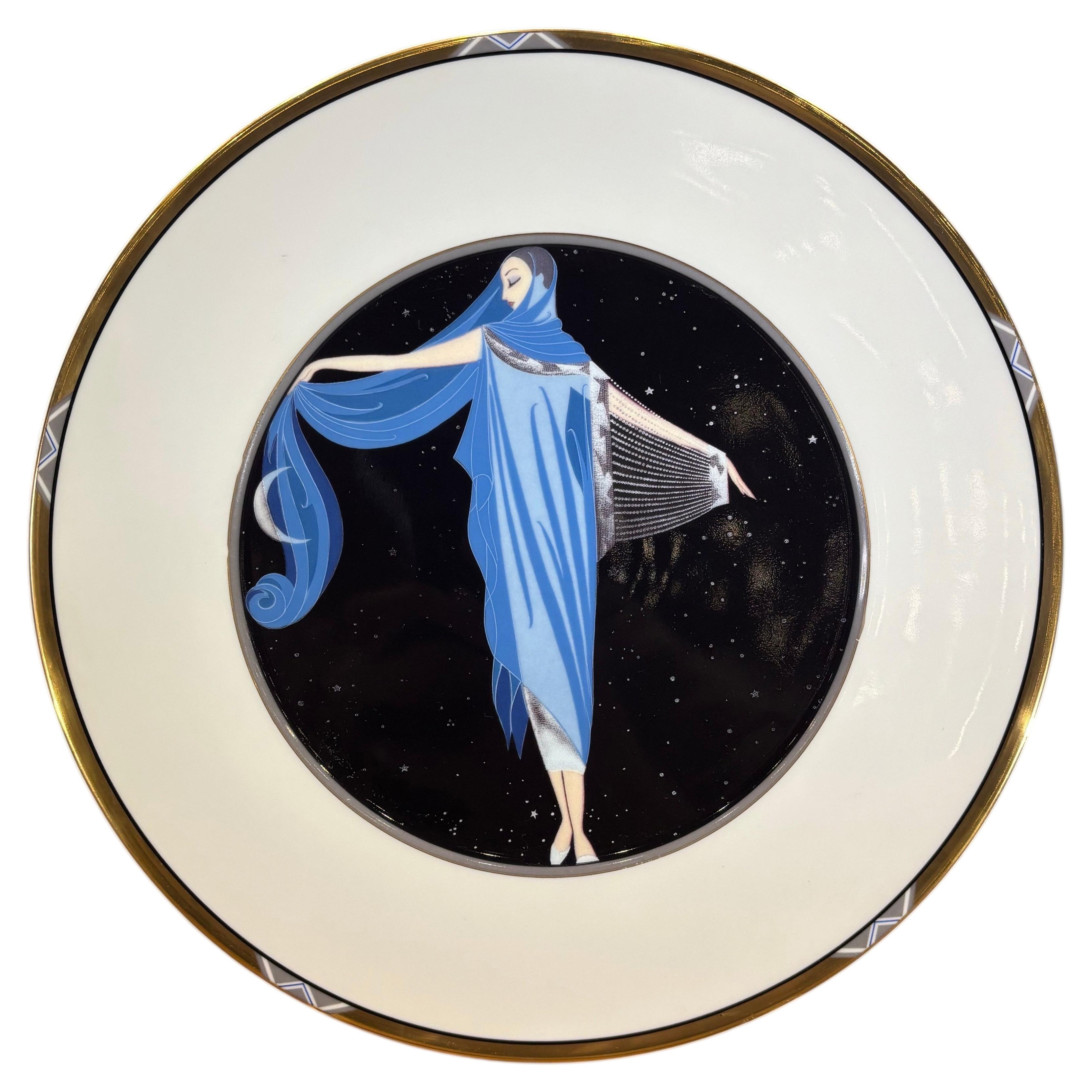Vintage Erté “Moonlight” Porcelain Collector Plate, Art Deco, 1988 For Sale