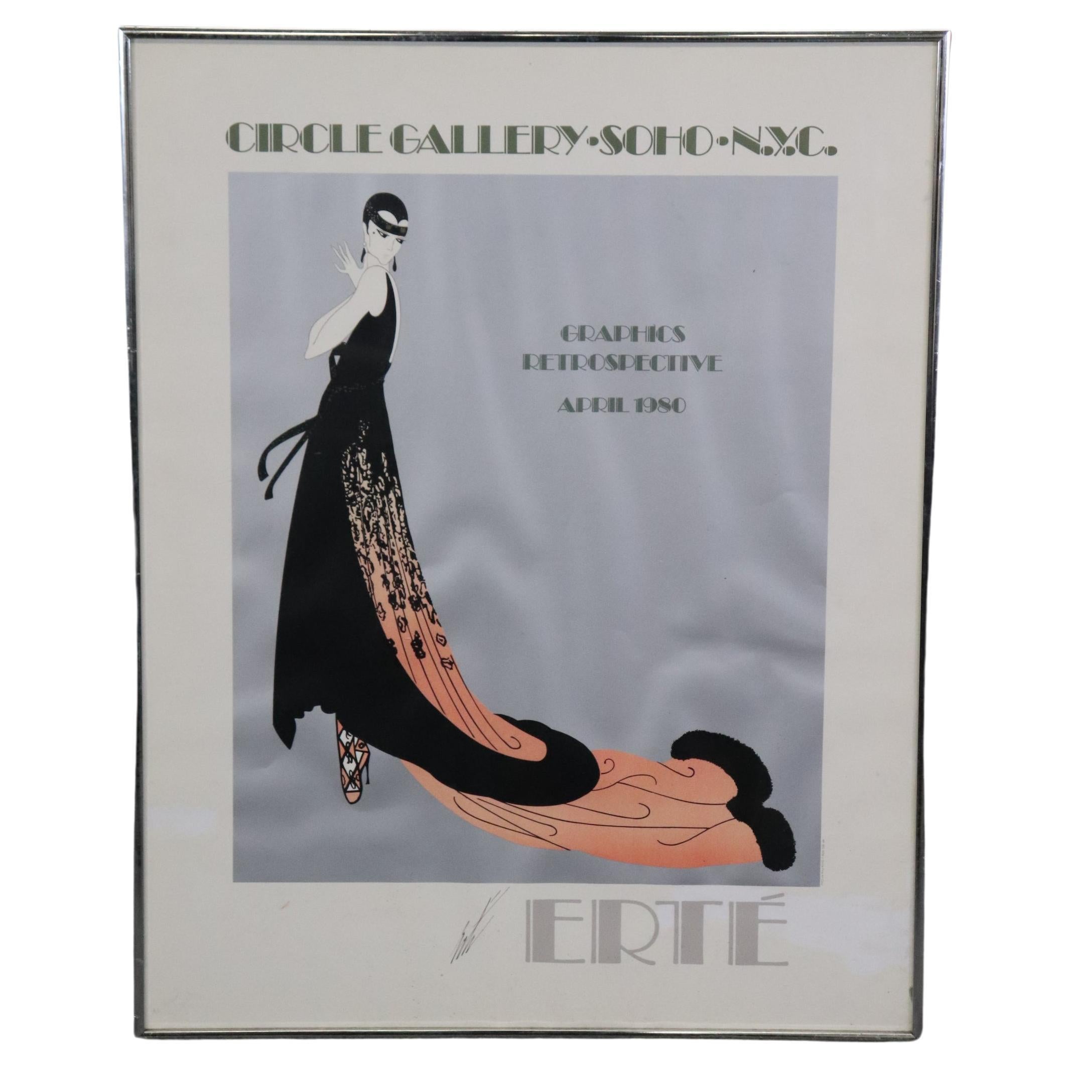 Vintage Erte Signed Art Deco Soho NYC Graphics Retrospective 1980 Framed Poster For Sale