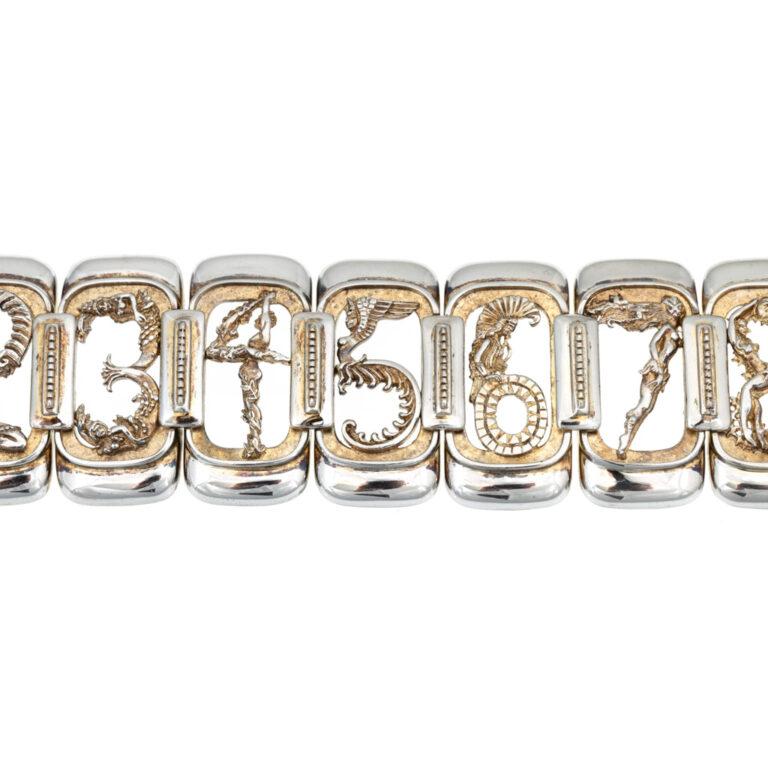 Retro Vintage ERTÈ Vermeil “Numbers” Bracelet In Sterling Silver For Sale
