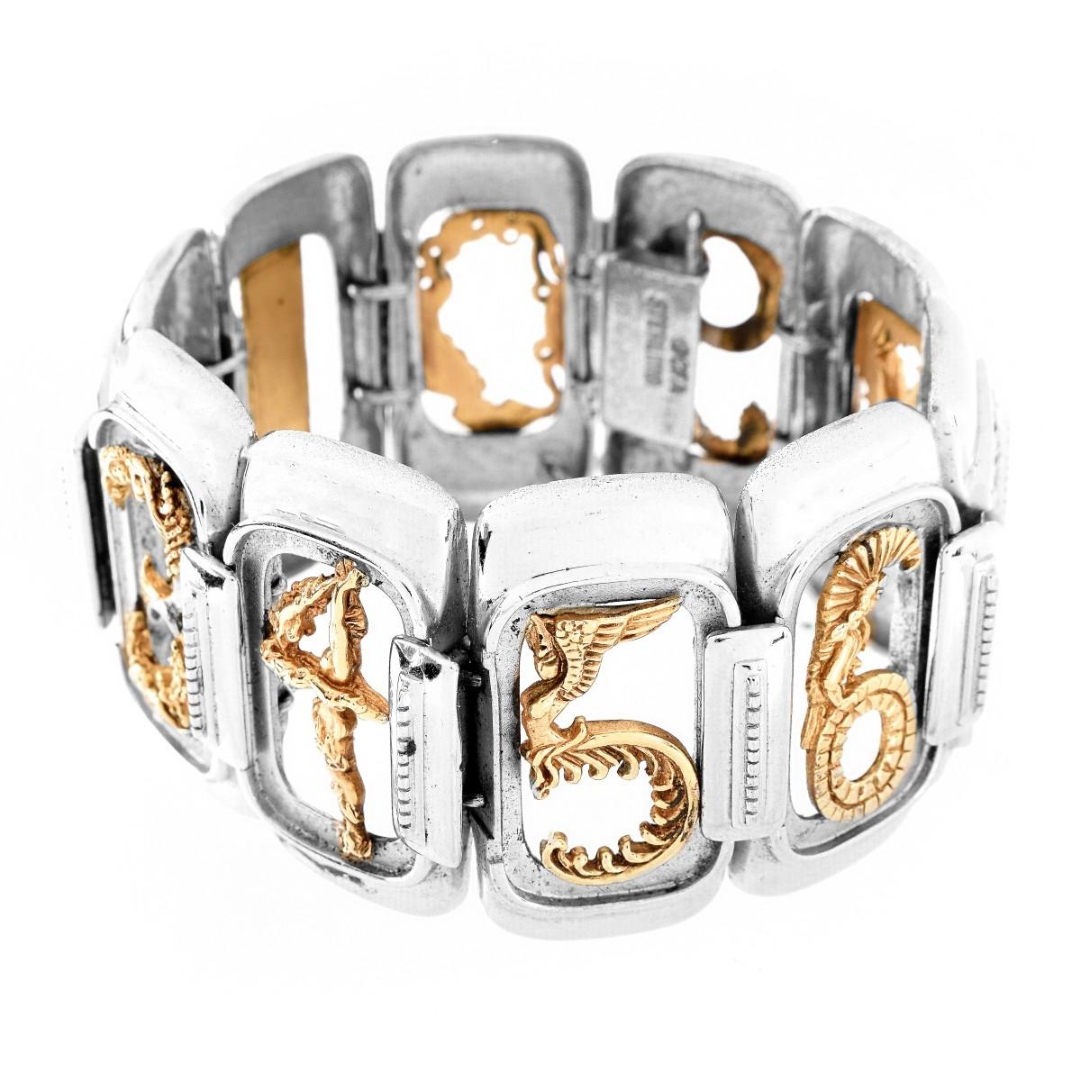 Vintage ERTÈ Vermeil “Numbers” Bracelet In Sterling Silver In Excellent Condition For Sale In Chevy Chase, MD