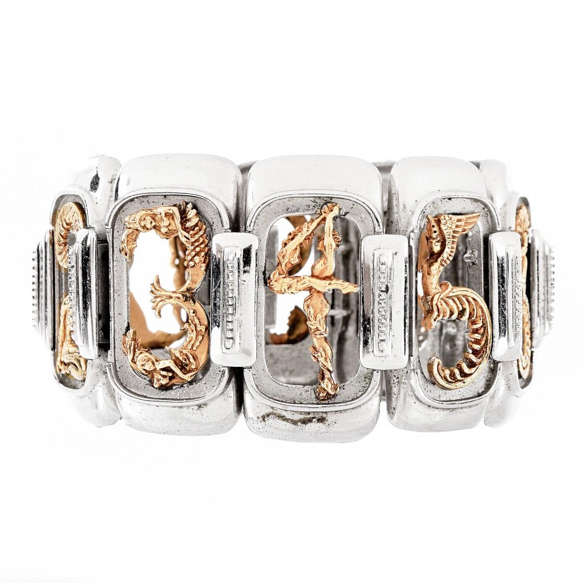 Women's or Men's Vintage ERTÈ Vermeil “Numbers” Bracelet In Sterling Silver For Sale